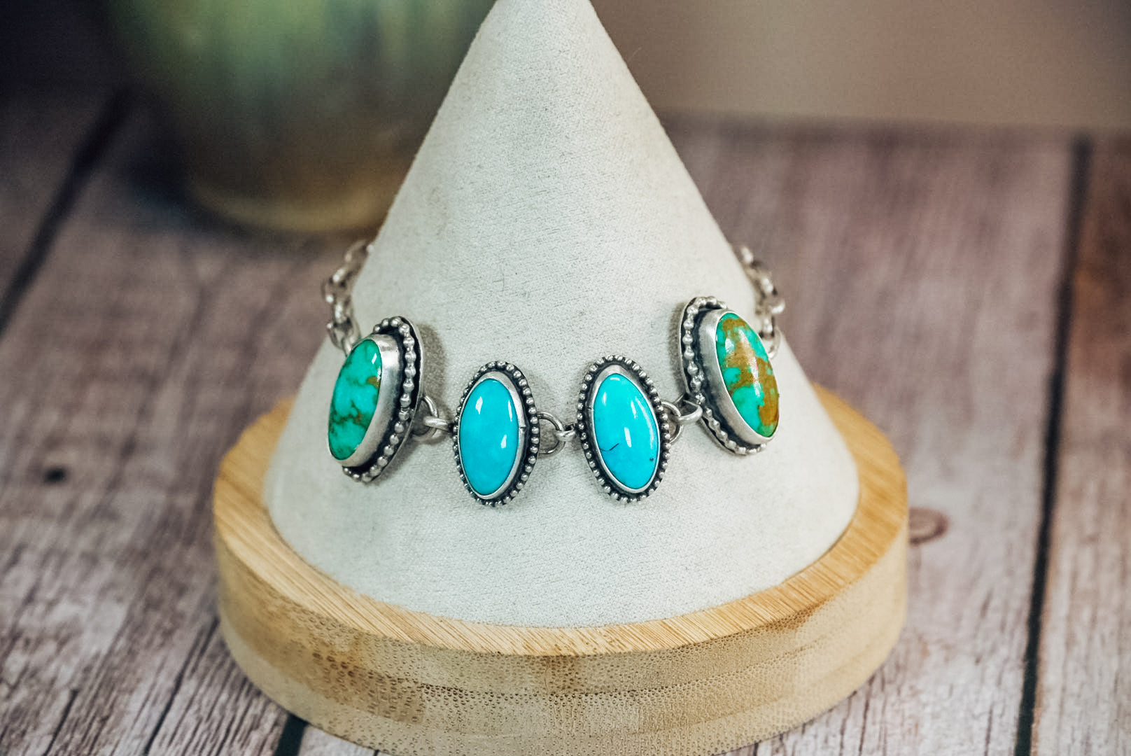 Handmade Sterling Silver Turquoise Bracelet with Royston & Kingman Turquoise | Handmade Chain | 5.75"