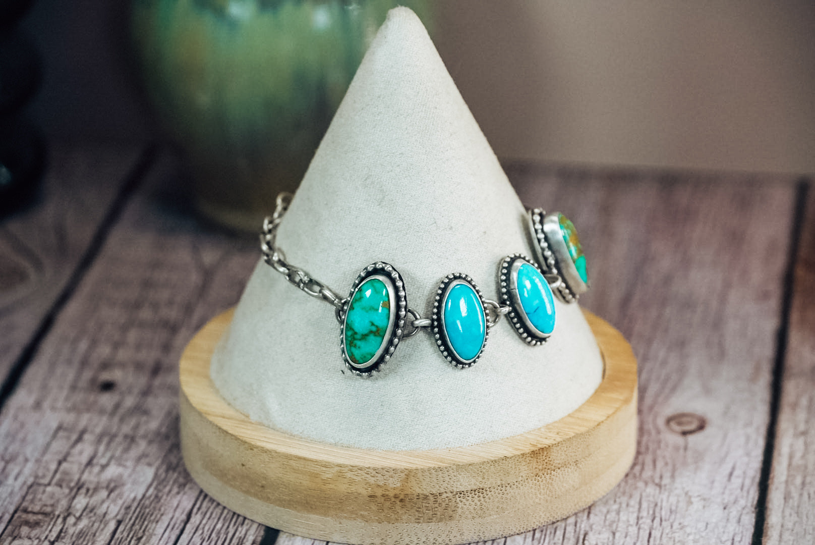 Handmade Sterling Silver Turquoise Bracelet with Royston & Kingman Turquoise | Handmade Chain | 5.75"