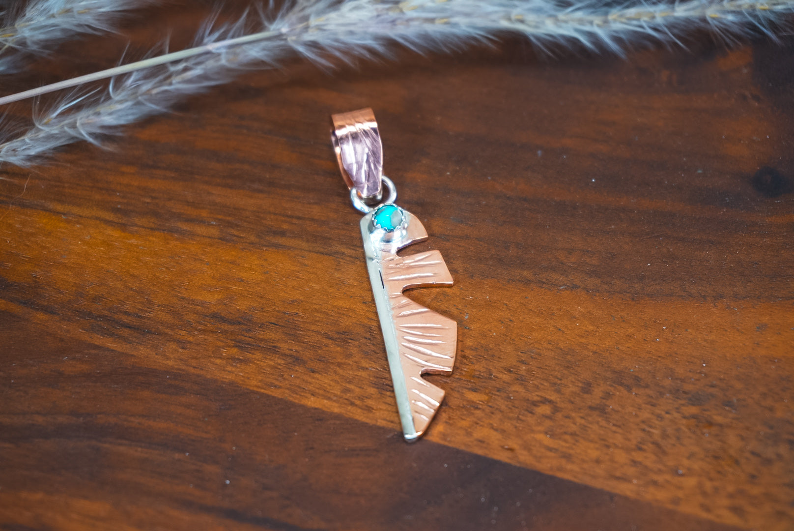 Handmade Copper Pendant with Sterling Silver Accents | Turquoise Daily Pendant
