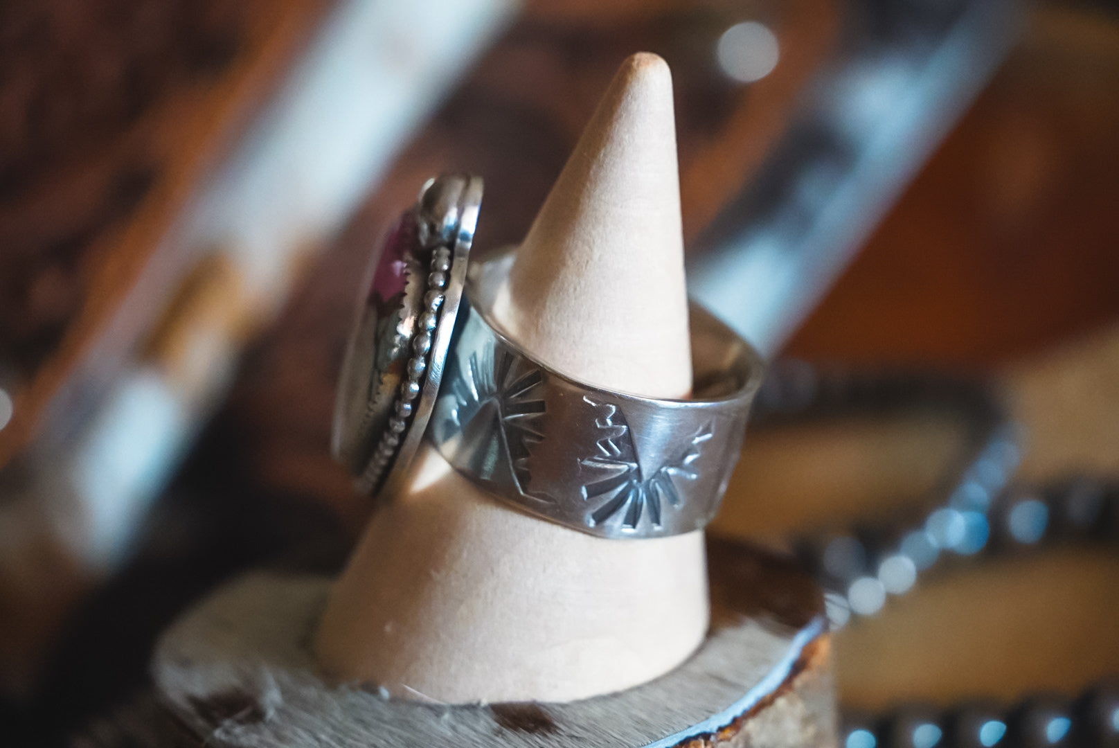 Handmade Sterling Silver Cotton Candy Dahlia Heart Ring | Western Stamped Adjustable Statement Ring