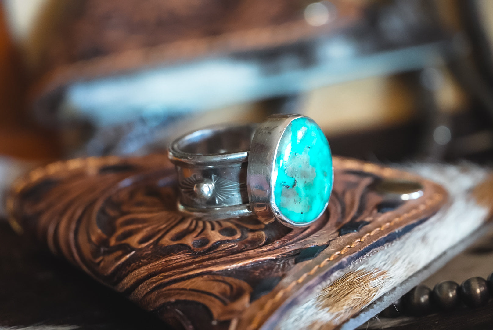 Handmade Sterling Silver Kingman Turquoise Ring | Western Wide-Band Statement Ring | Size 10