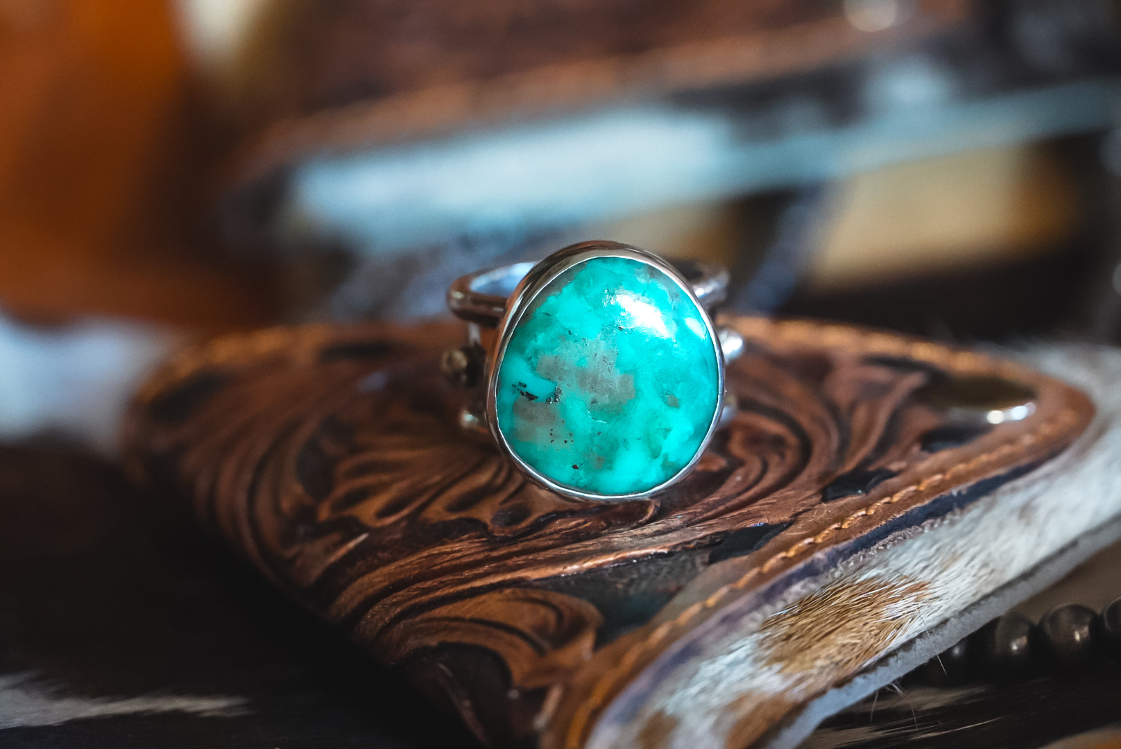 Handmade Sterling Silver Kingman Turquoise Ring | Western Wide-Band Statement Ring | Size 10