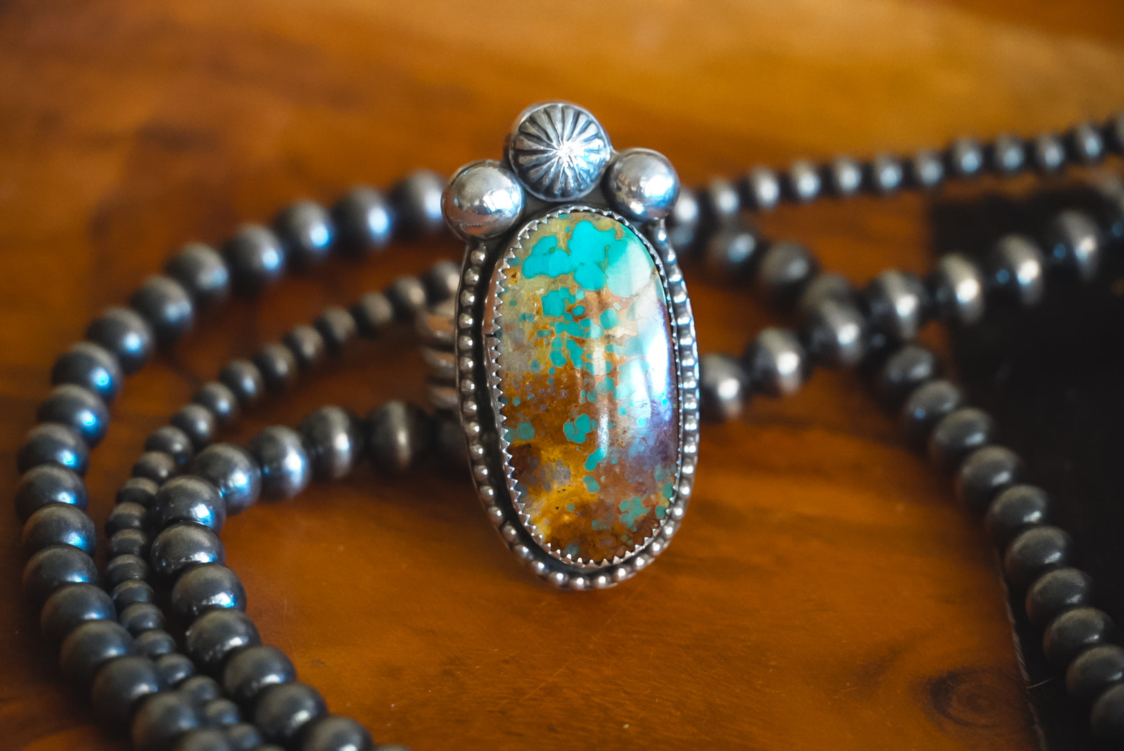 Handmade Sterling Silver Royston Turquoise Ring | Triple-Band Western Statement Ring | Size 7.5