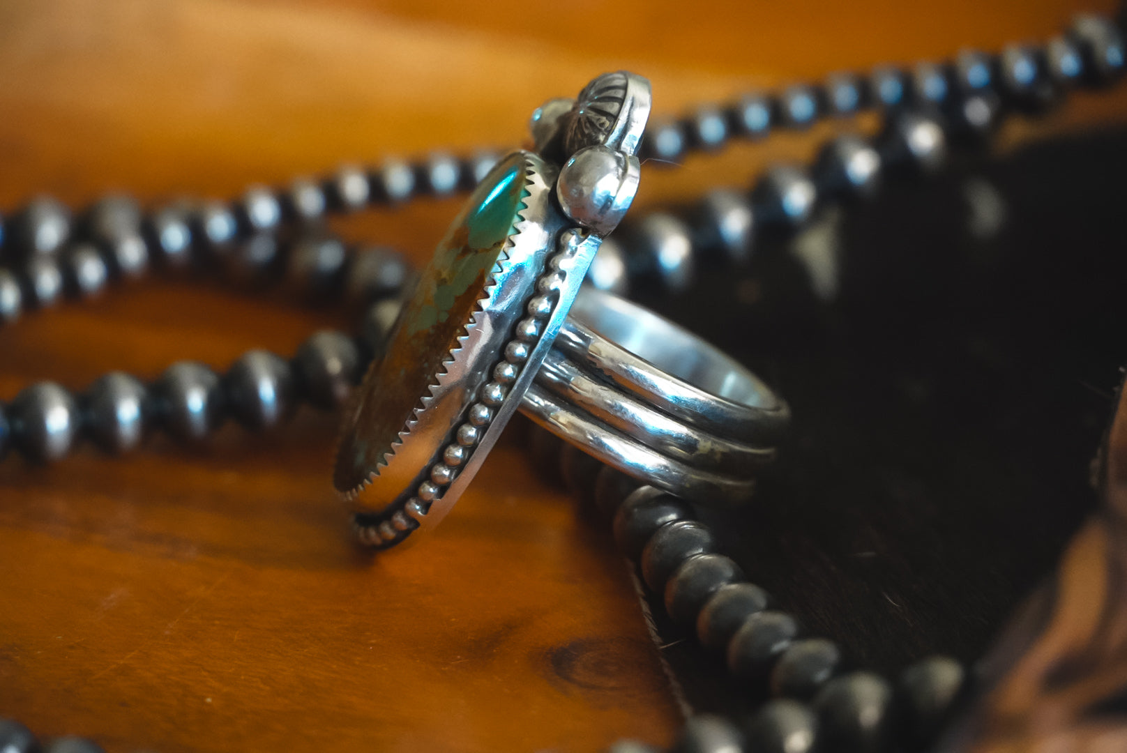 Handmade Sterling Silver Royston Turquoise Ring | Triple-Band Western Statement Ring | Size 7.5