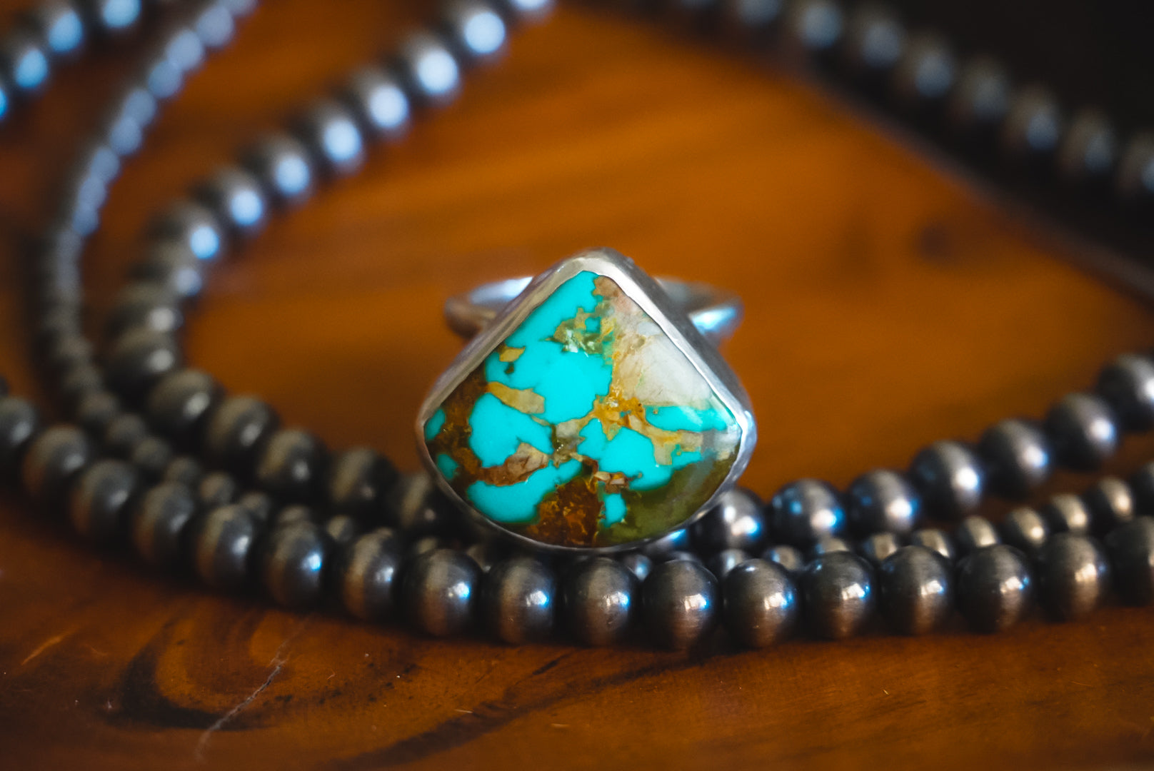 Handmade Sterling Silver Royston Turquoise Ring | Triple-Band Western Statement Ring | Size 6.25