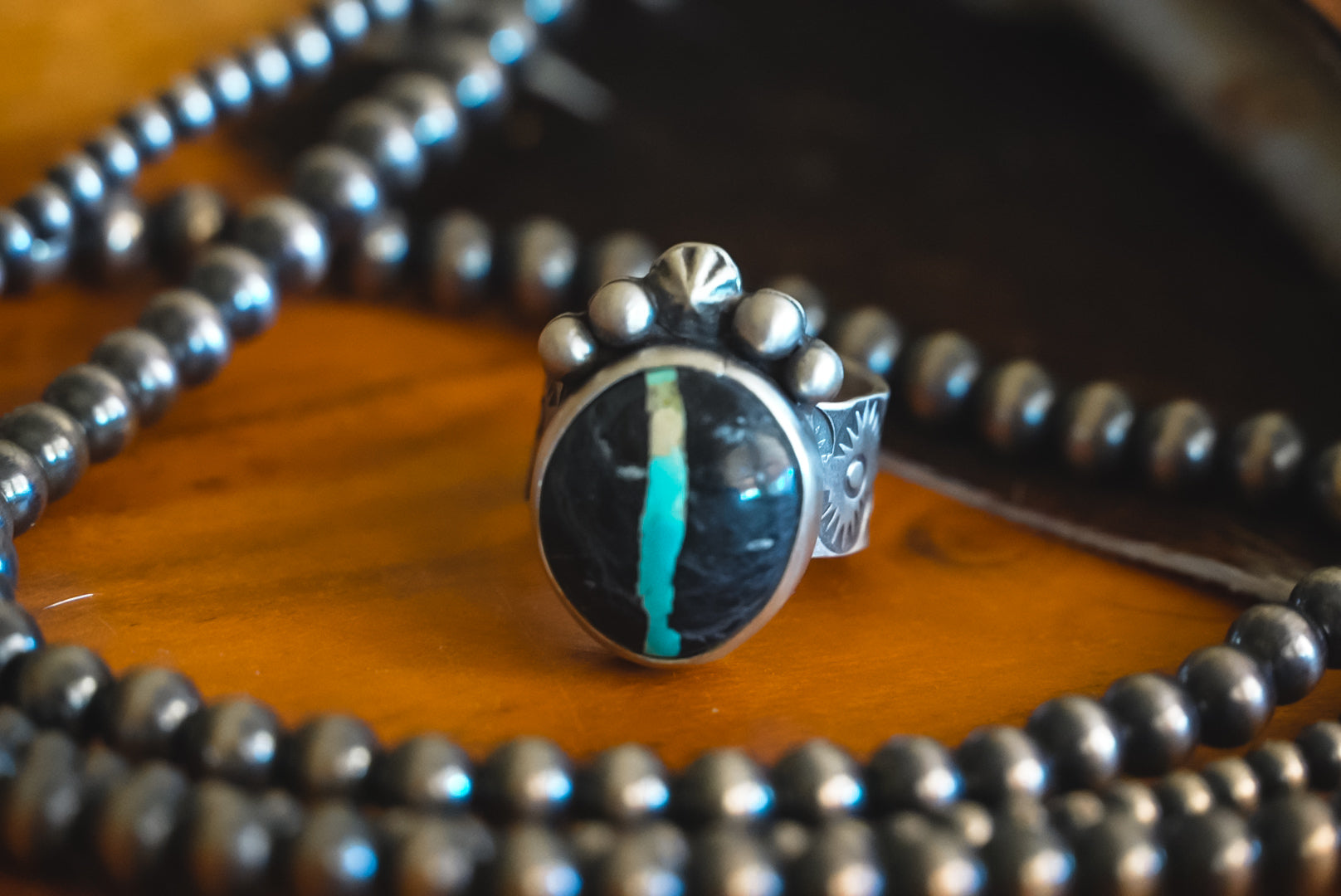 Handmade Sterling Silver Blackjack Turquoise Ring | Matte Western Statement Ring | Size 8