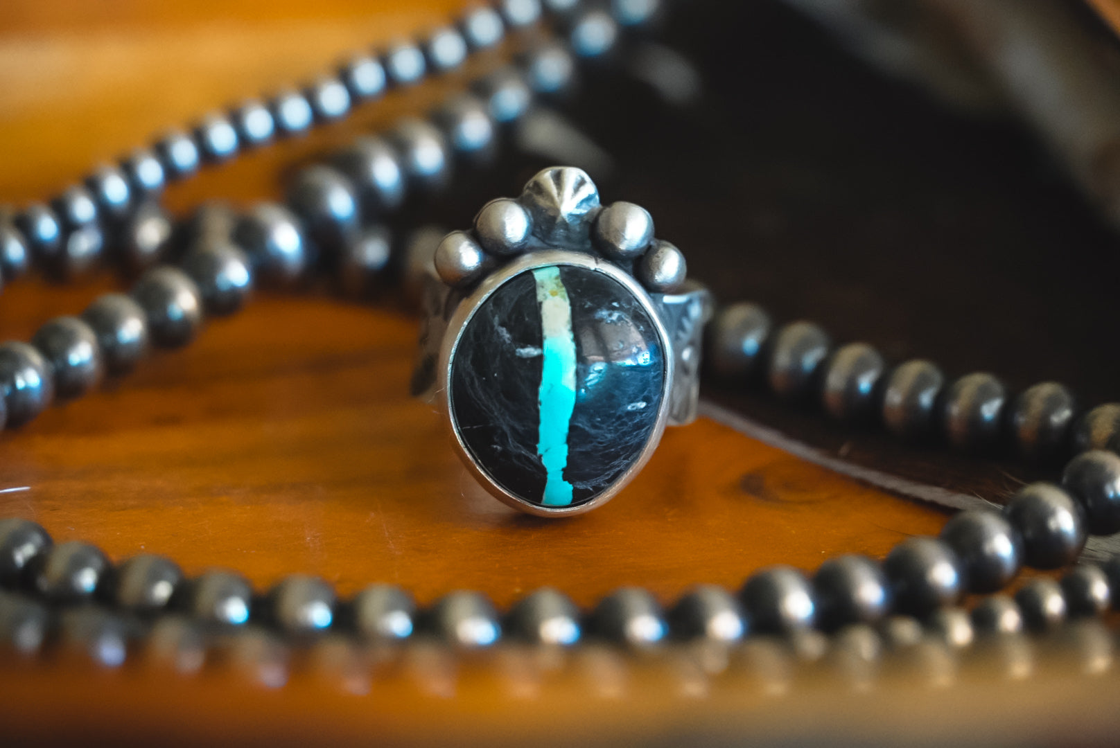 Handmade Sterling Silver Blackjack Turquoise Ring | Matte Western Statement Ring | Size 8