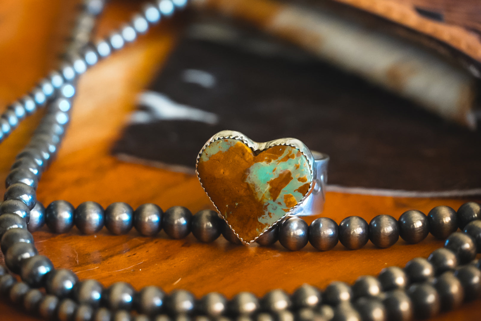 Handmade Sterling Silver Royston Turquoise Heart Ring | Wide-Band Western Statement Ring | Size 7.5