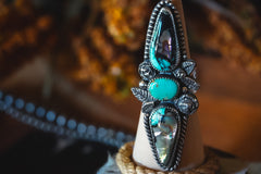 Heirloom Weight Handmade Sterling Silver Abalone Shell & Baja Turquoise Ring | Wide-Band Western Ring | Size 9