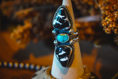 Heirloom Weight Handmade Sterling Silver White Buffalo & Royston Turquoise Ring | Western Statement Ring | Size 7