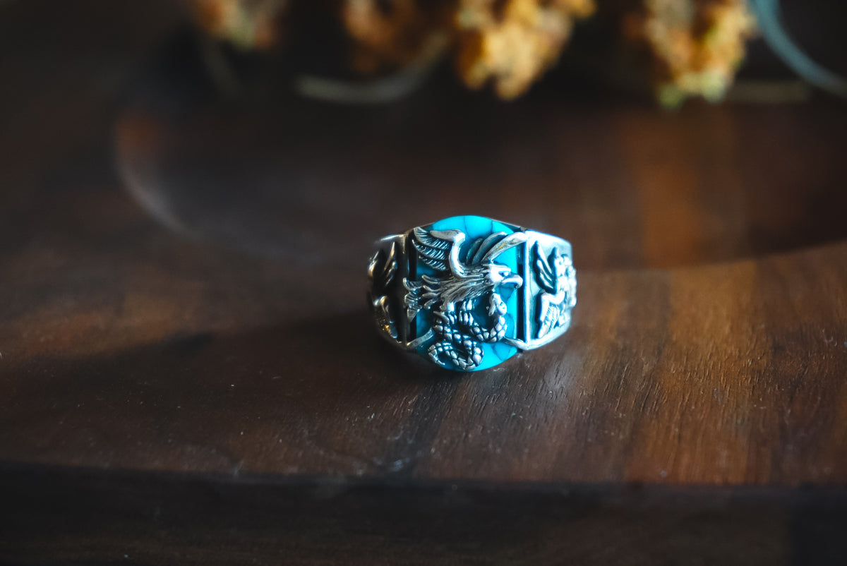 Personal "Destash" Collection | Men’s Sterling Silver Eagle Ring with Blue Stone | Size 10