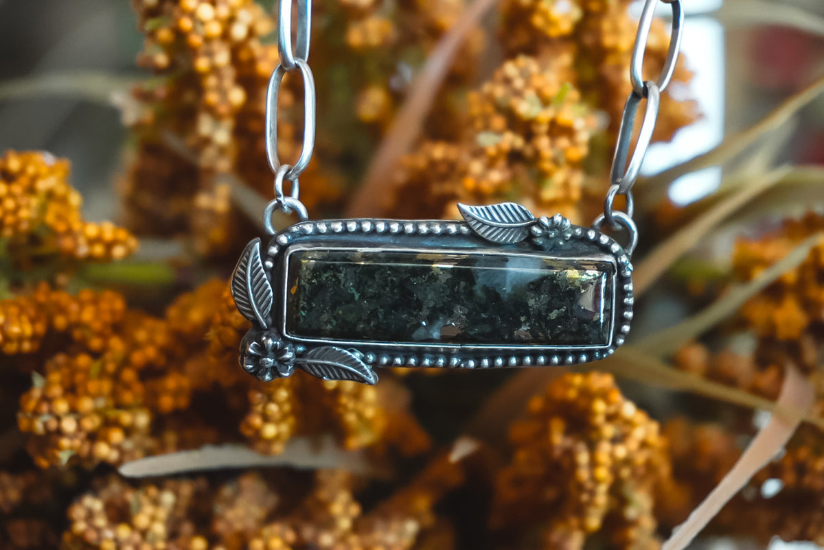 19" | Heirloom Weight Handmade Sterling Silver Josephinite Necklace | Handmade Chain | Floral Western Statement Necklace