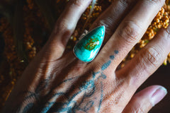 Size 5.5 | Heirloom Weight Handmade Sterling Silver Blue Diamond Turquoise Ring | Hand-Stamped Western Statement Ring