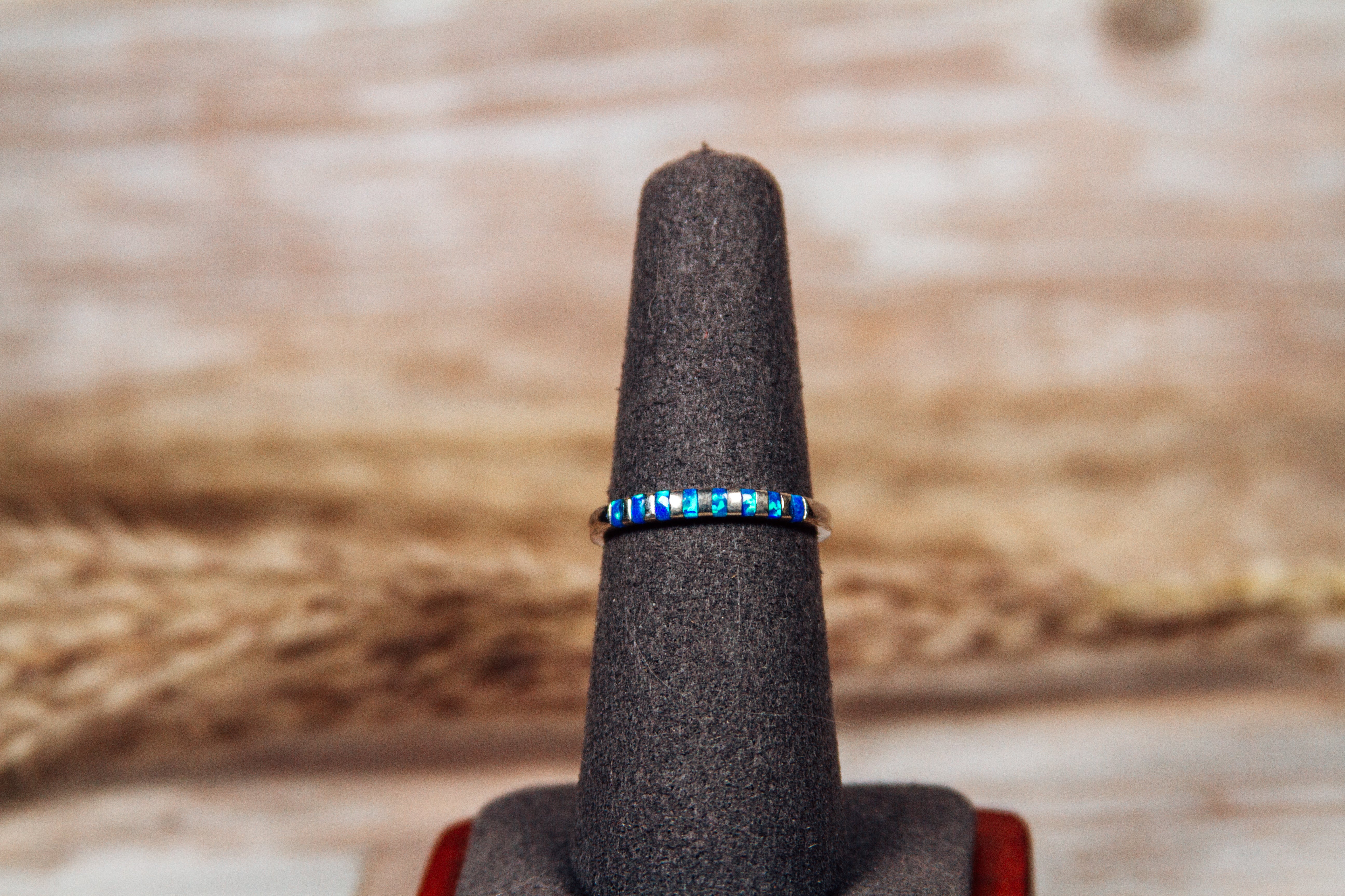 Zuni Lab Opal Inlay Sterling Silver Band Size 7