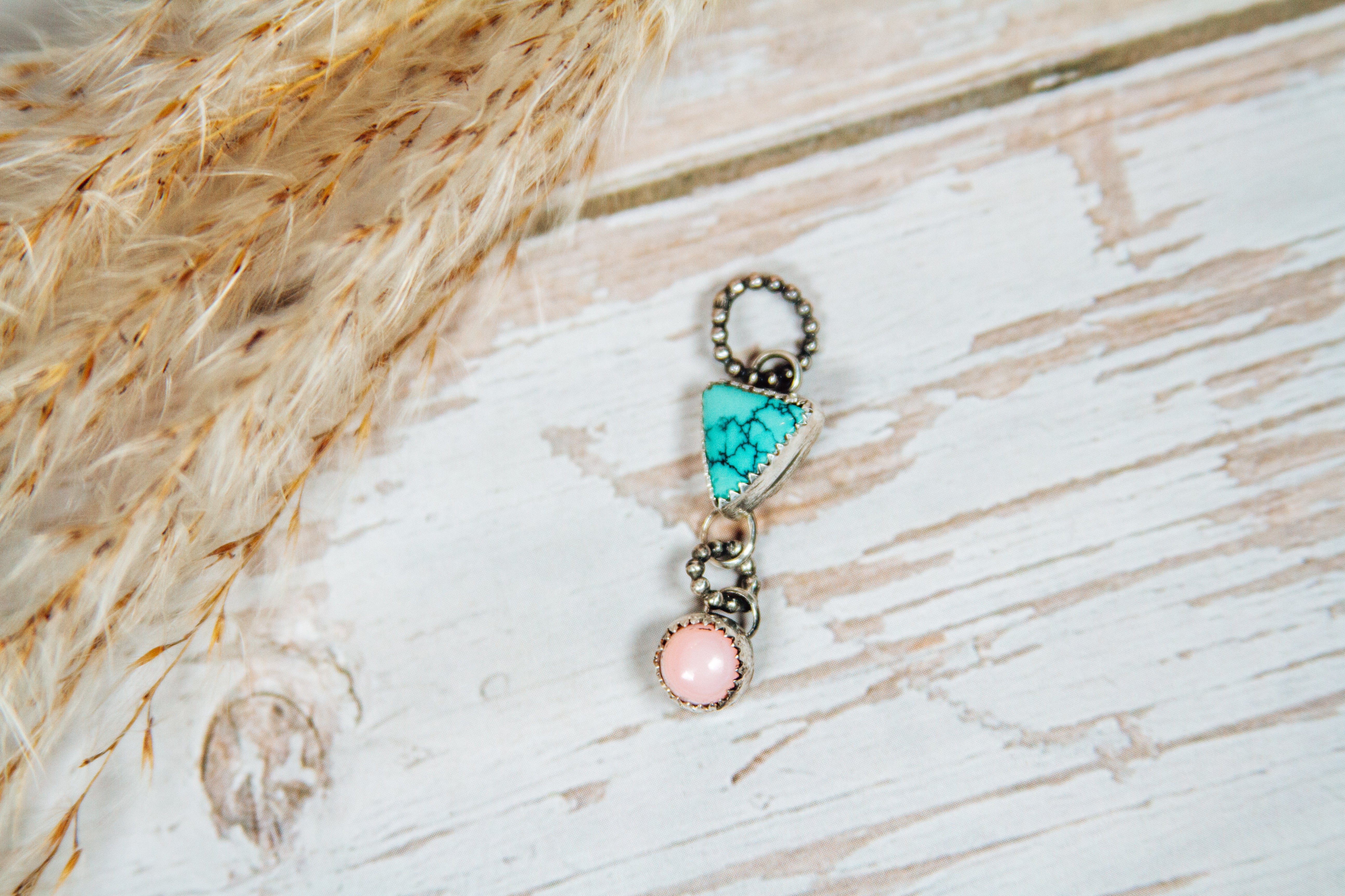 Hubei Turquoise and Pink Conch Sterling Silver Pendant