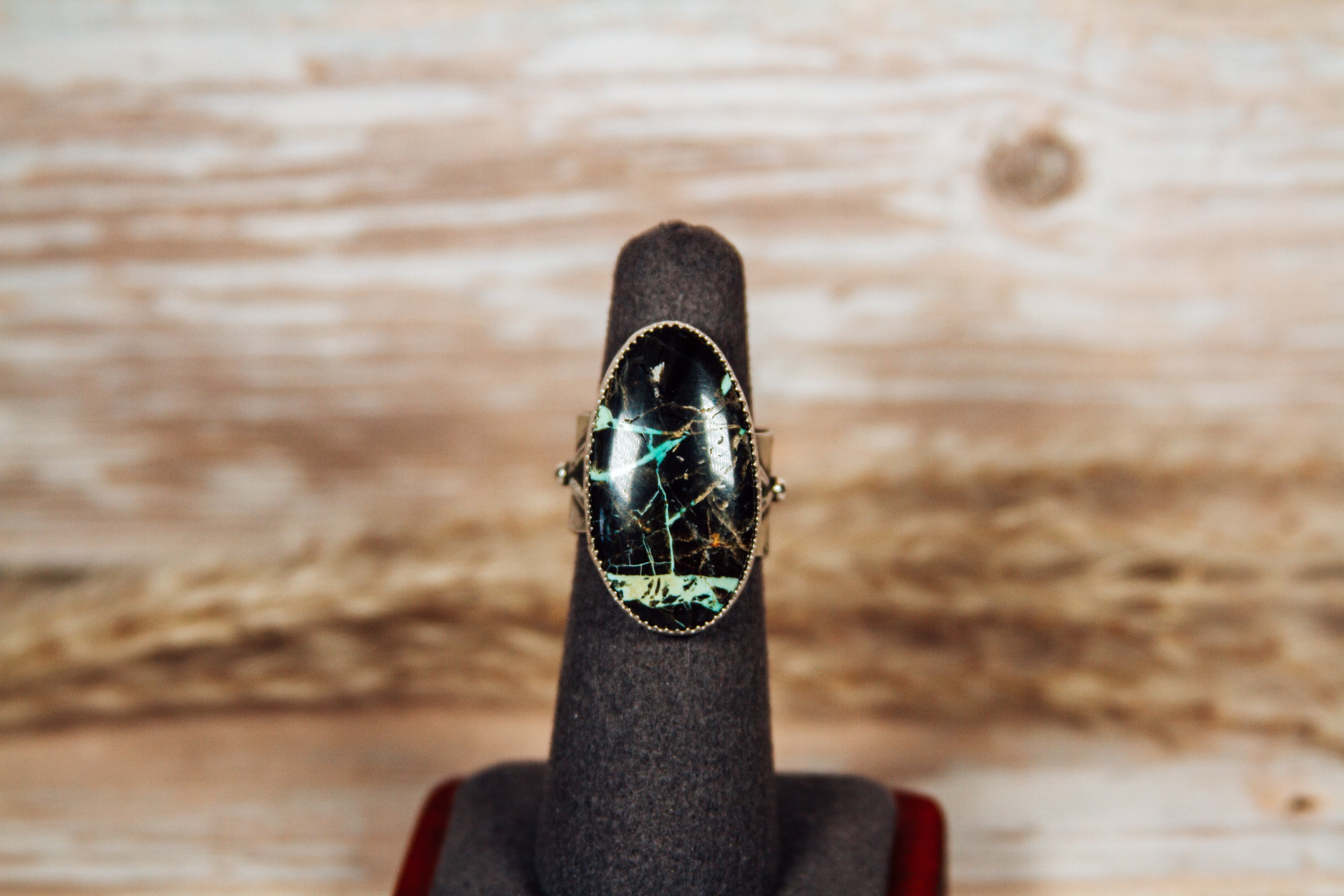 Large Golden Web Variscite Sterling Silver Ring Size 6.5