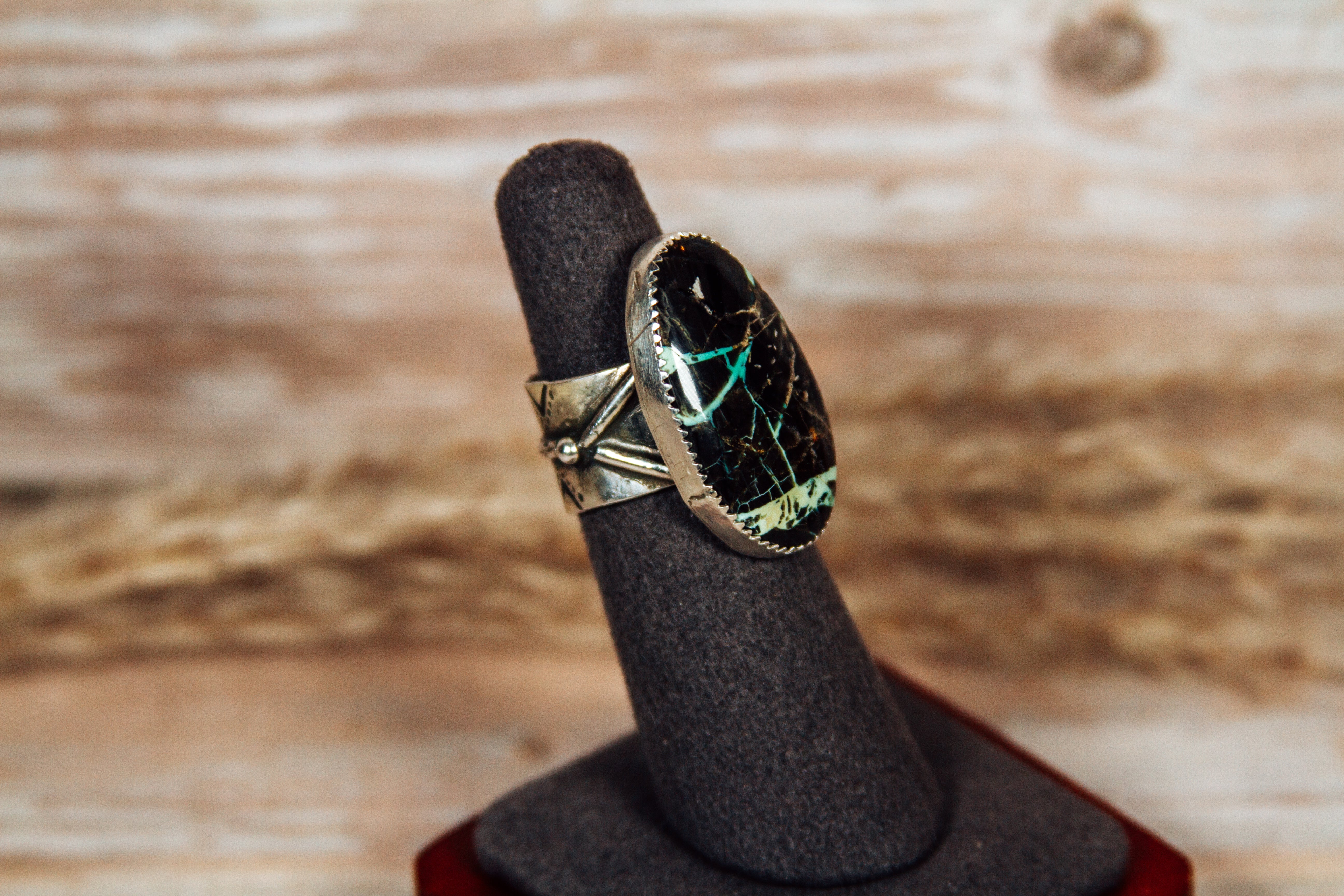 Large Golden Web Variscite Sterling Silver Ring Size 6.5