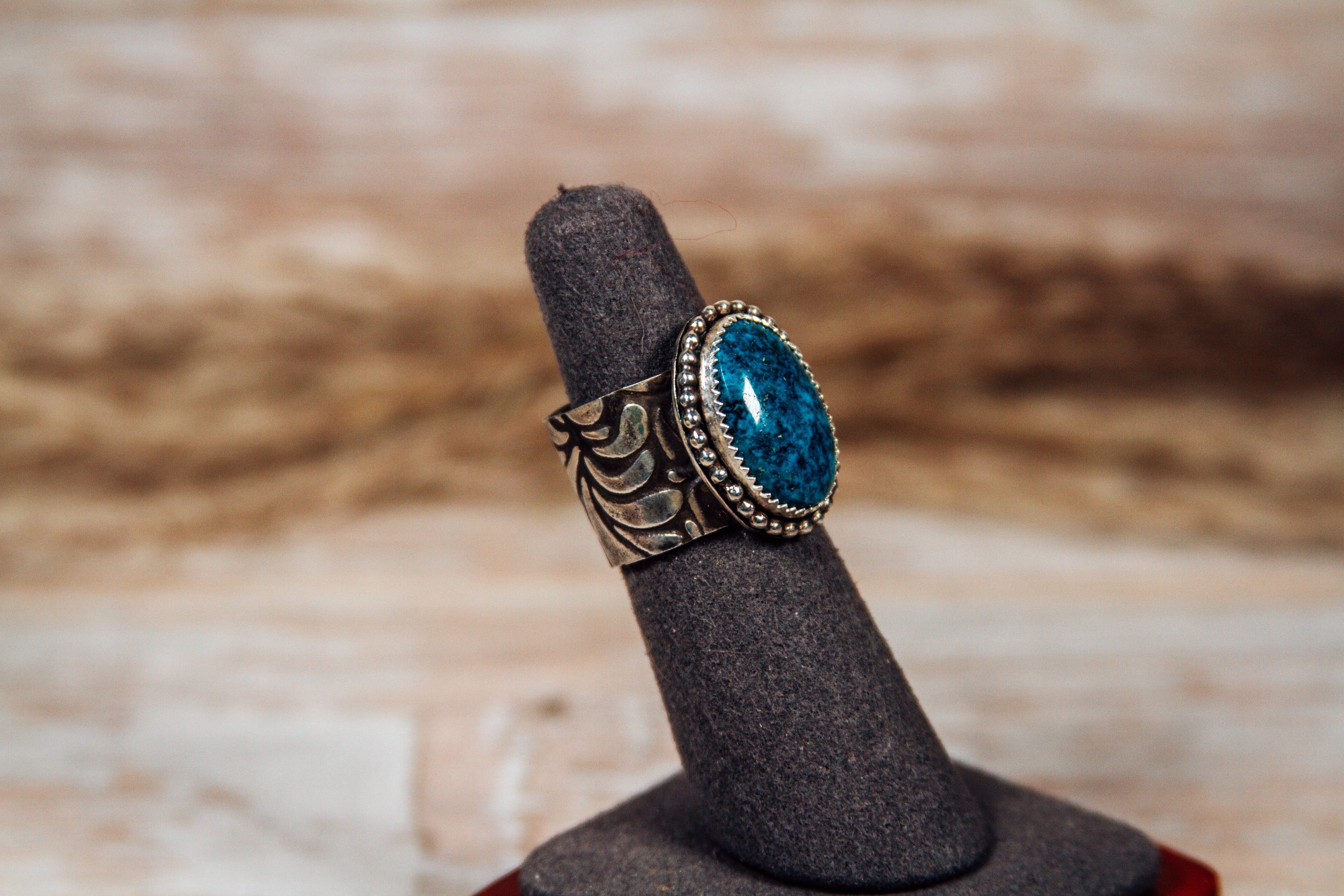 Blue Moon Turquoise Sterling Silver Cigar Ring size 6.75