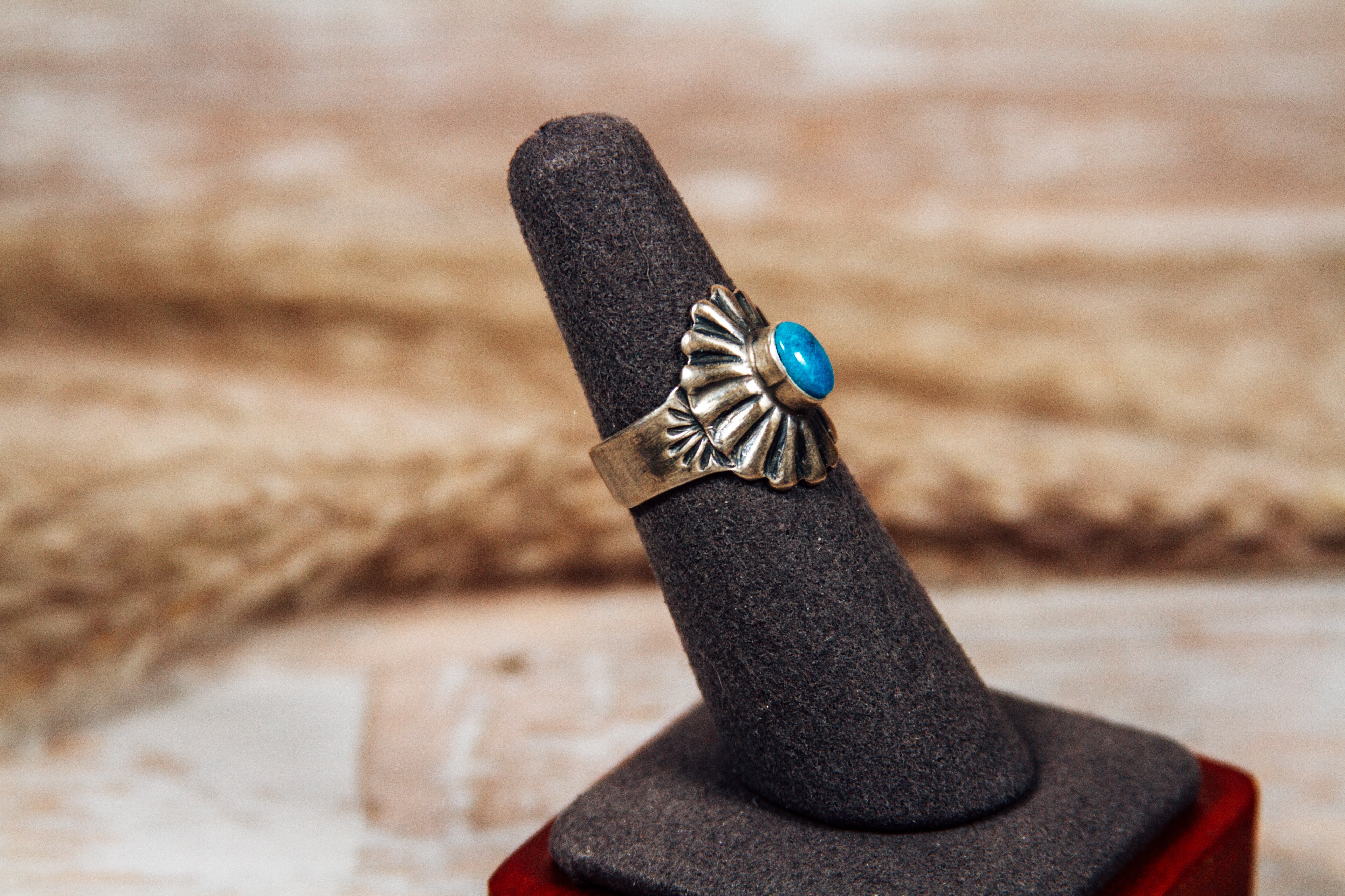 Navajo Brushed Sterling Silver and Turquoise Ring Size 6 1/4 by J Mariano