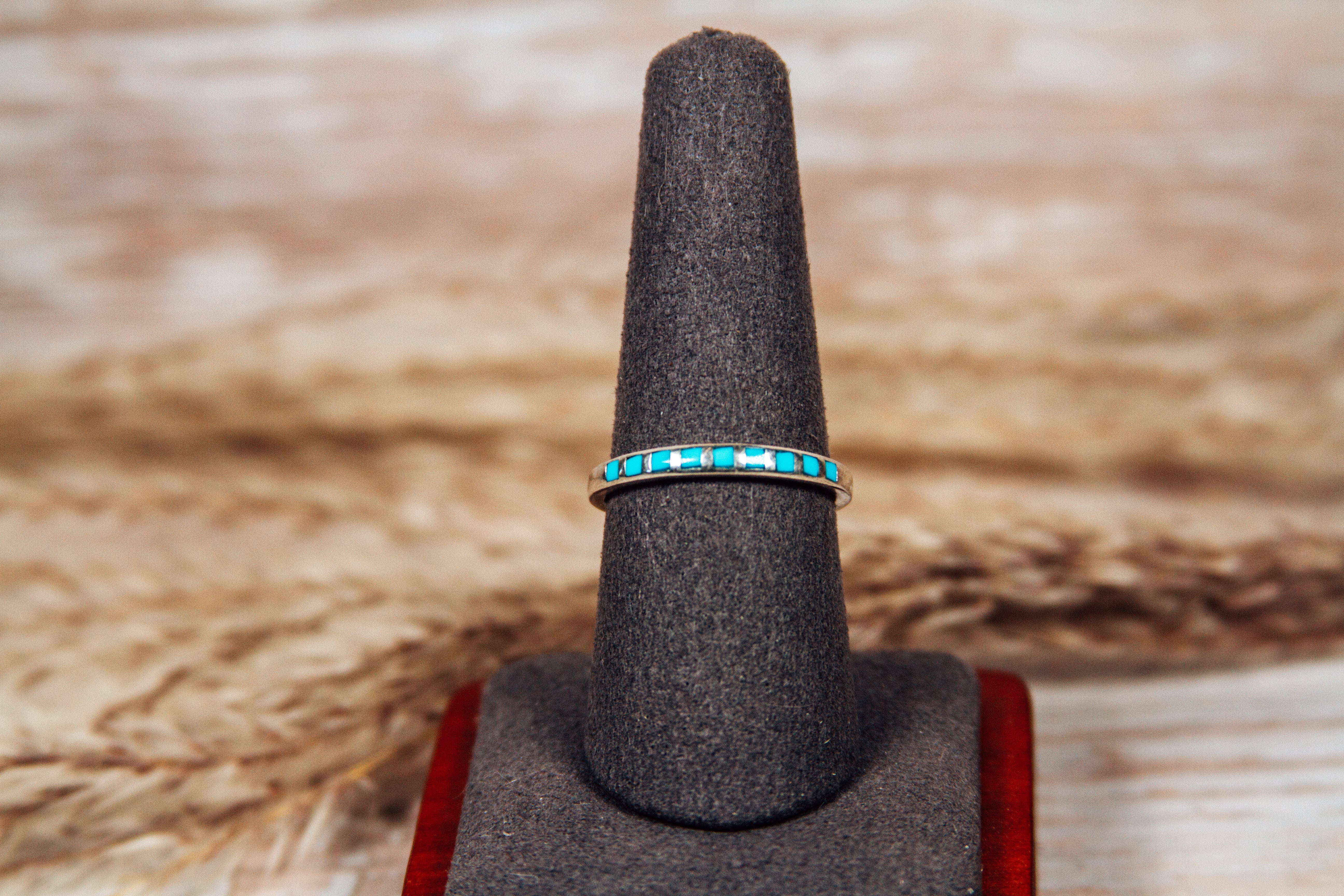 Zuni Turquoise Inlay Sterling Silver Band Ring size 9