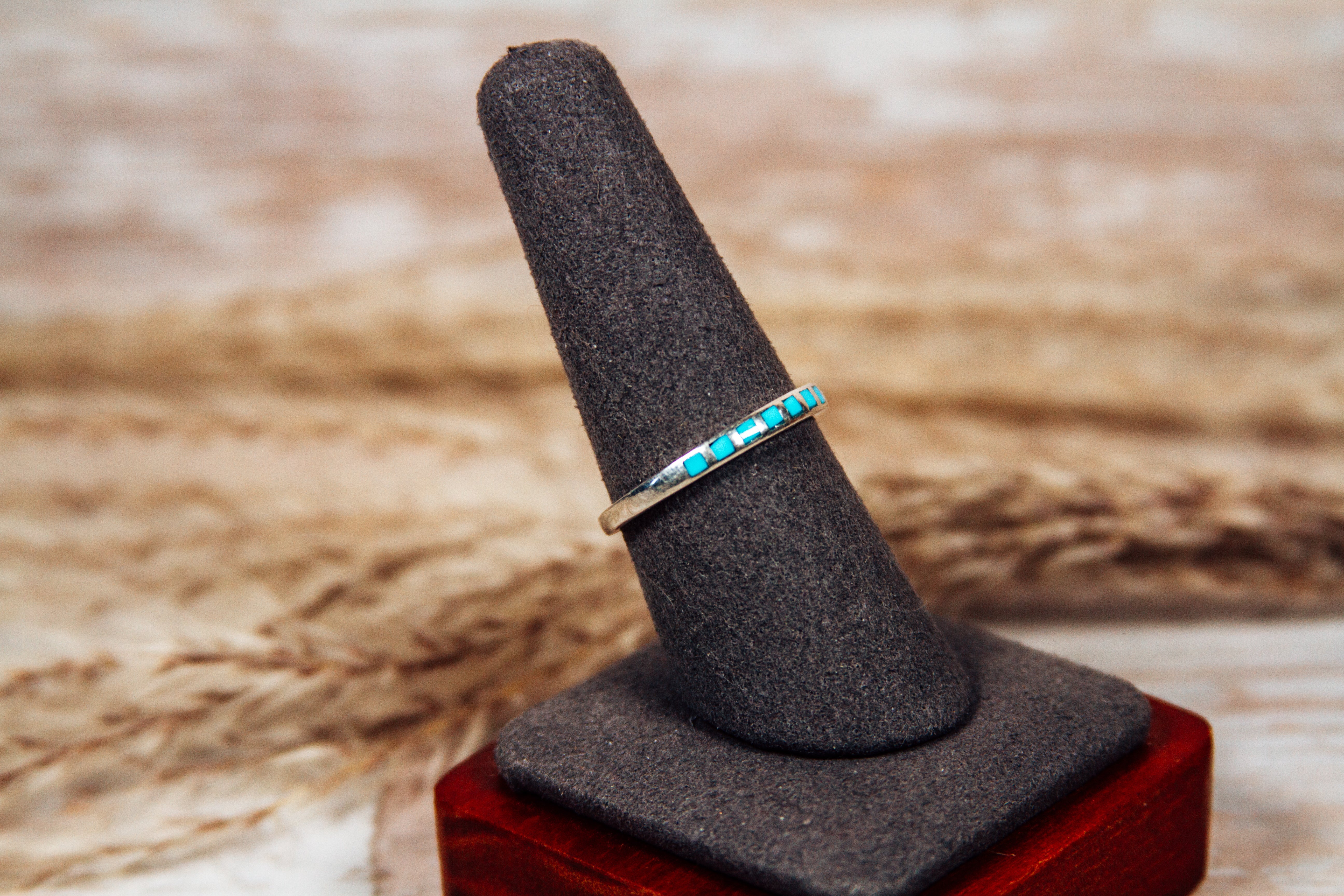 Zuni Turquoise Inlay Sterling Silver Band Ring size 9