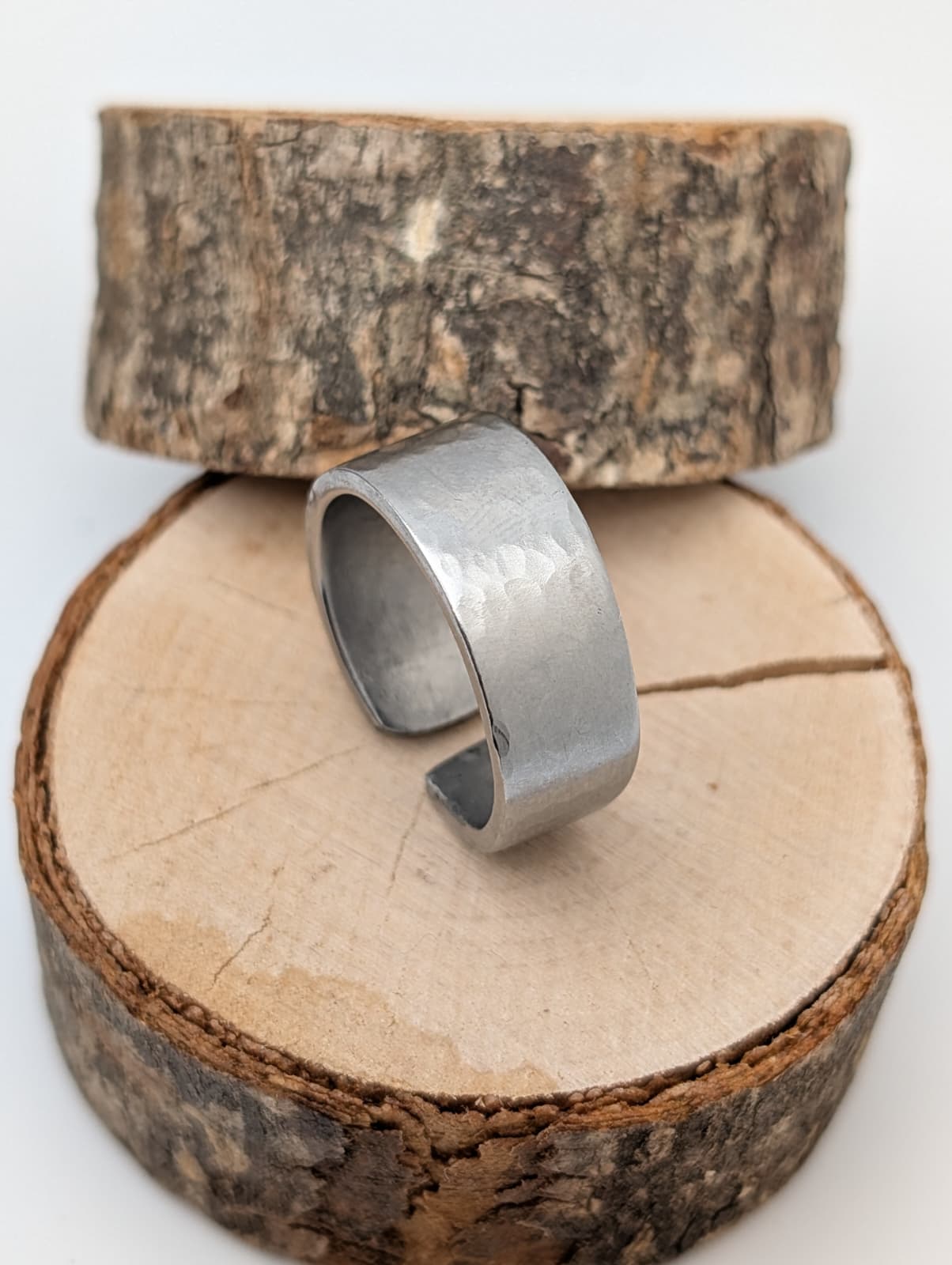 Hammered Band Silver Spoon Ring, size 10.75