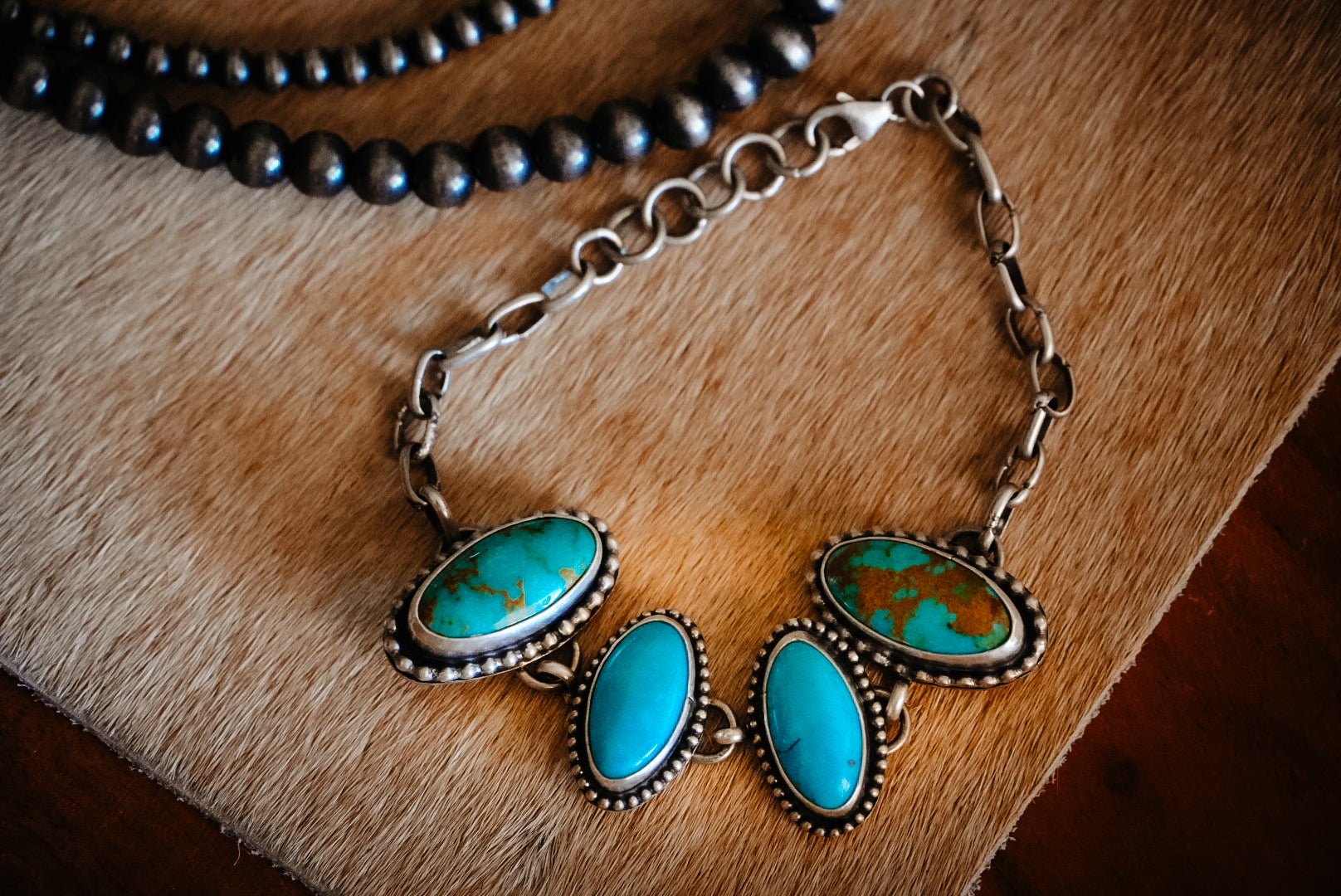 Handmade Sterling Silver Turquoise Bracelet with Royston & Kingman Turquoise | Handmade Chain | 5.75"