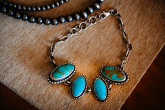 Handmade Sterling Silver Turquoise Bracelet with Royston & Kingman Turquoise | Handmade Chain | 5.75"