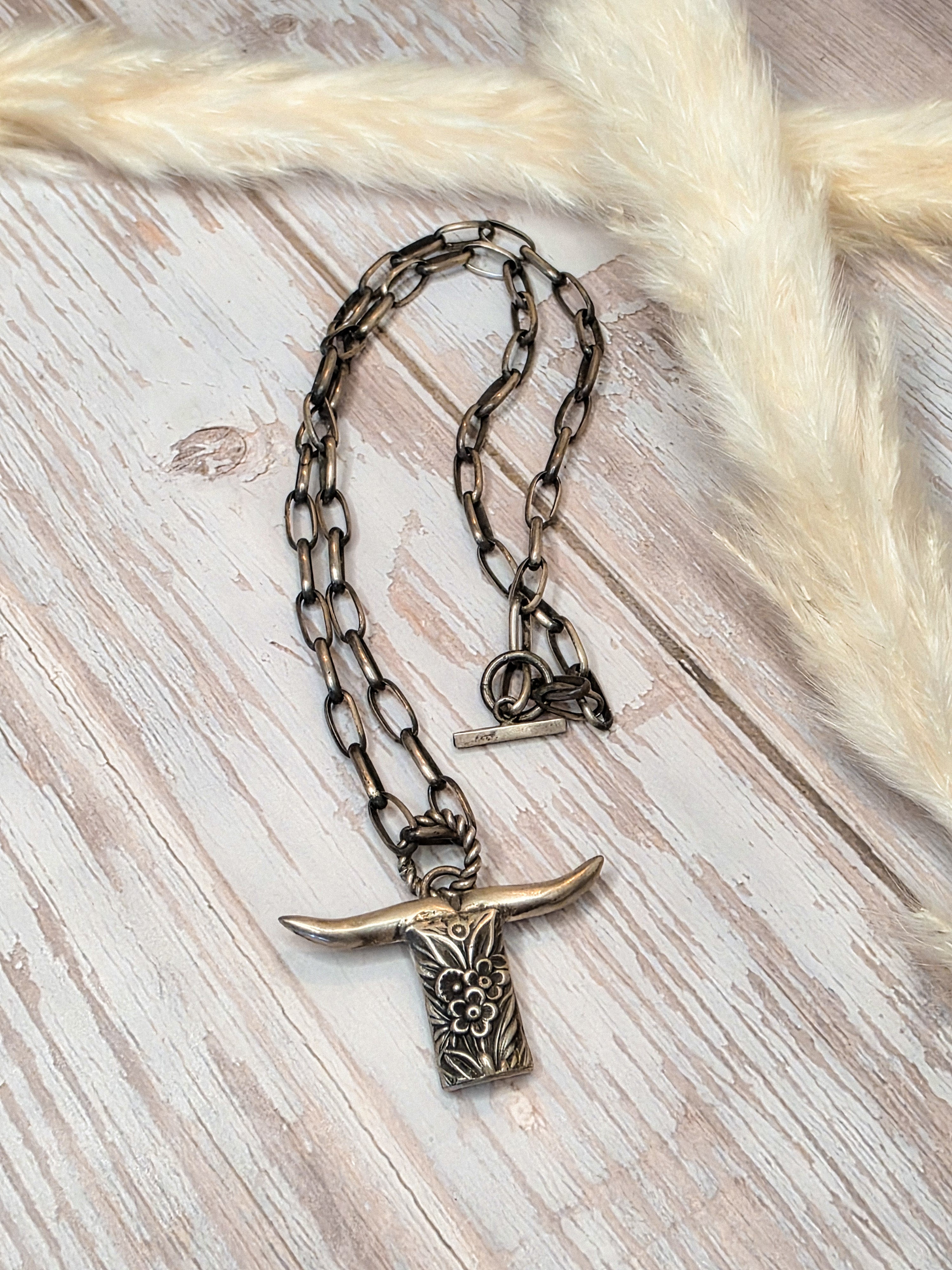 Navajo James Begay Sterling Silver Steer Necklace