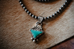 Handmade Sterling Silver Royston Turquoise Pendant | Mountain Moon & Star Design | Jennifer’s Silver Legends Collection