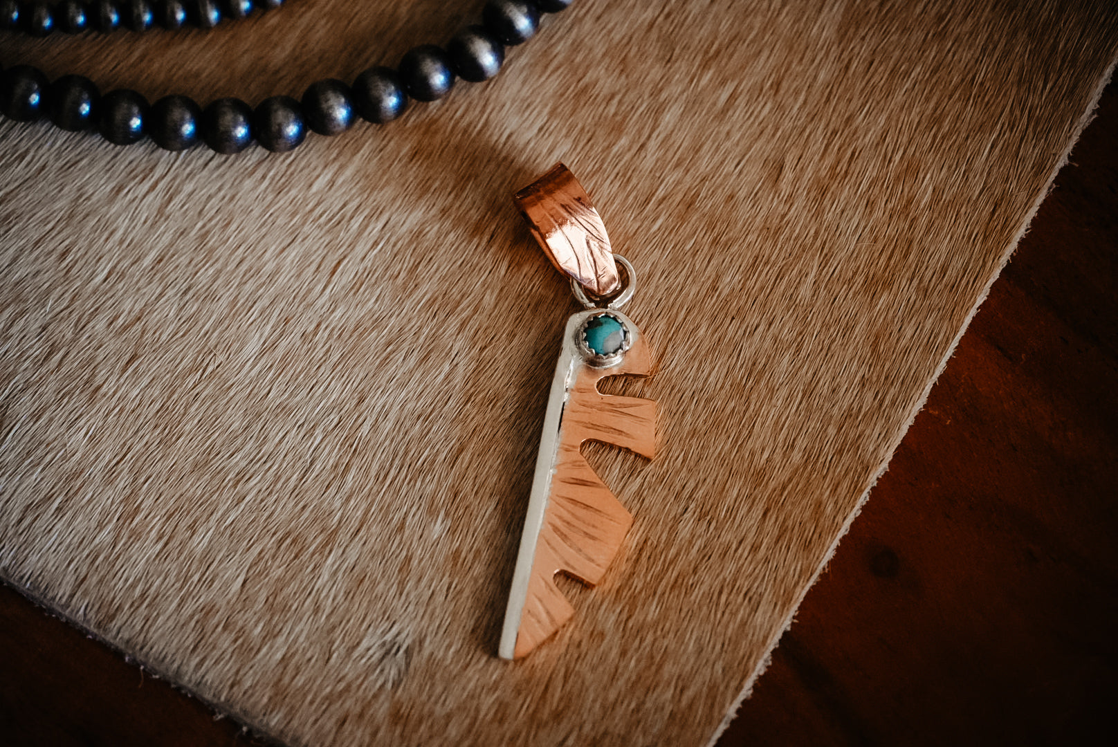 Handmade Copper Pendant with Sterling Silver Accents | Turquoise Daily Pendant