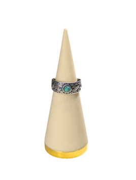 Turquoise Center Piece Stone  with CZ's - Sterling Silver Ring size 5