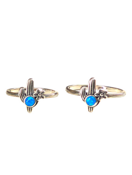 Lab Created Blue Opal Stone - Round Single Cactus Sterling Silver Ring - Perfect for Daily Wear