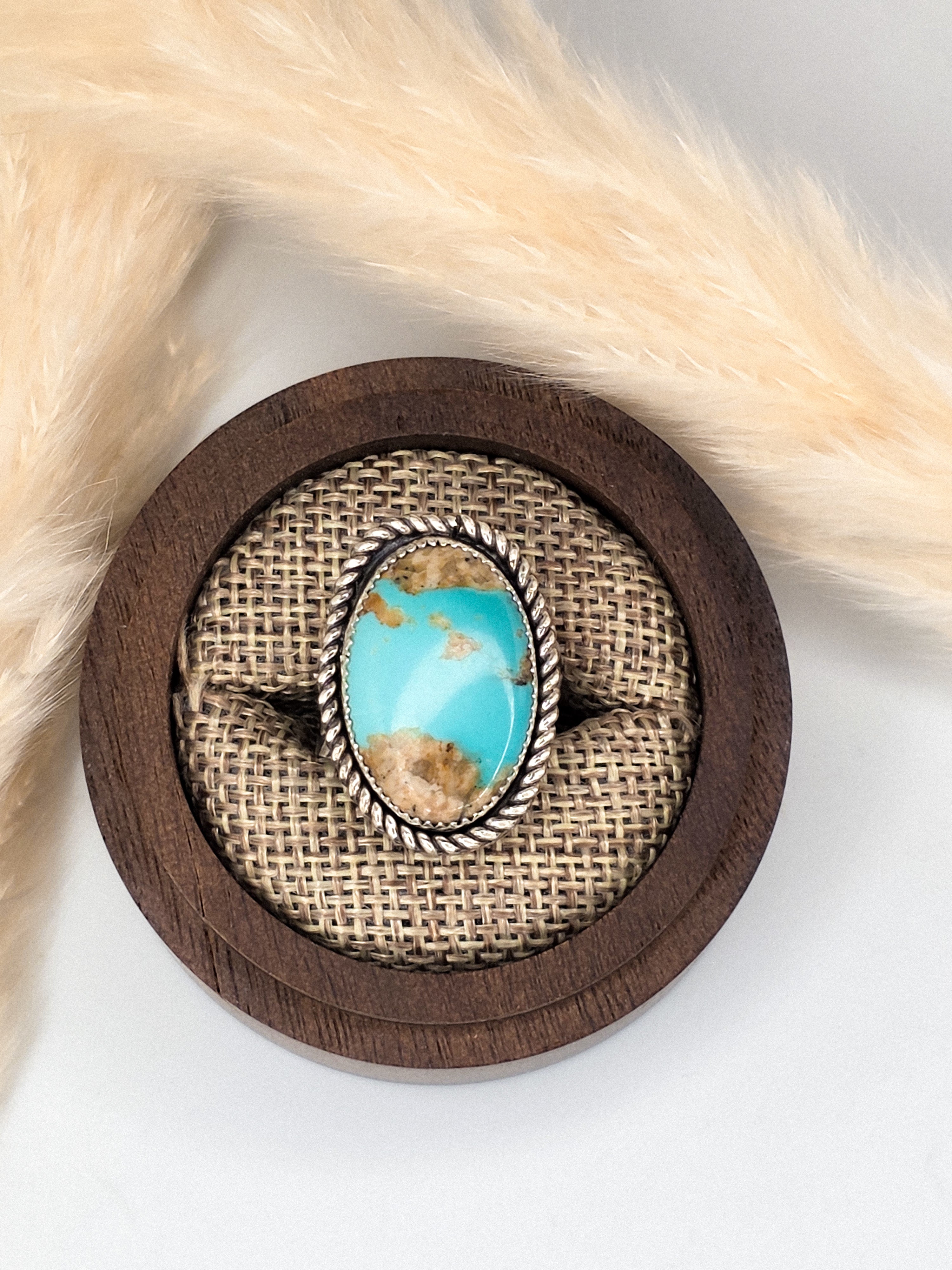 Kingman Turquoise Sterling Silver with Copper Accents Ring size 7.75