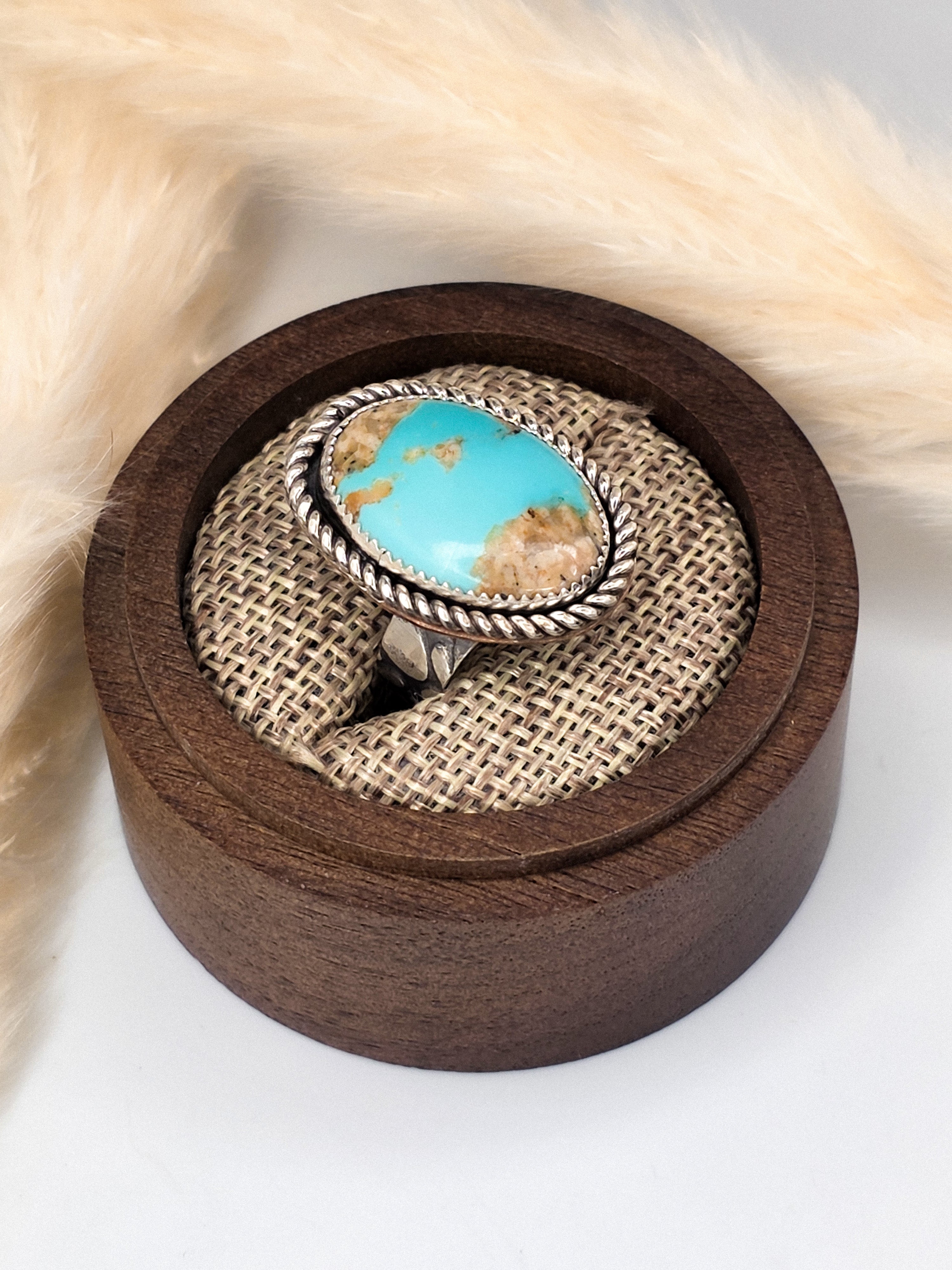 Kingman Turquoise Sterling Silver with Copper Accents Ring size 7.75