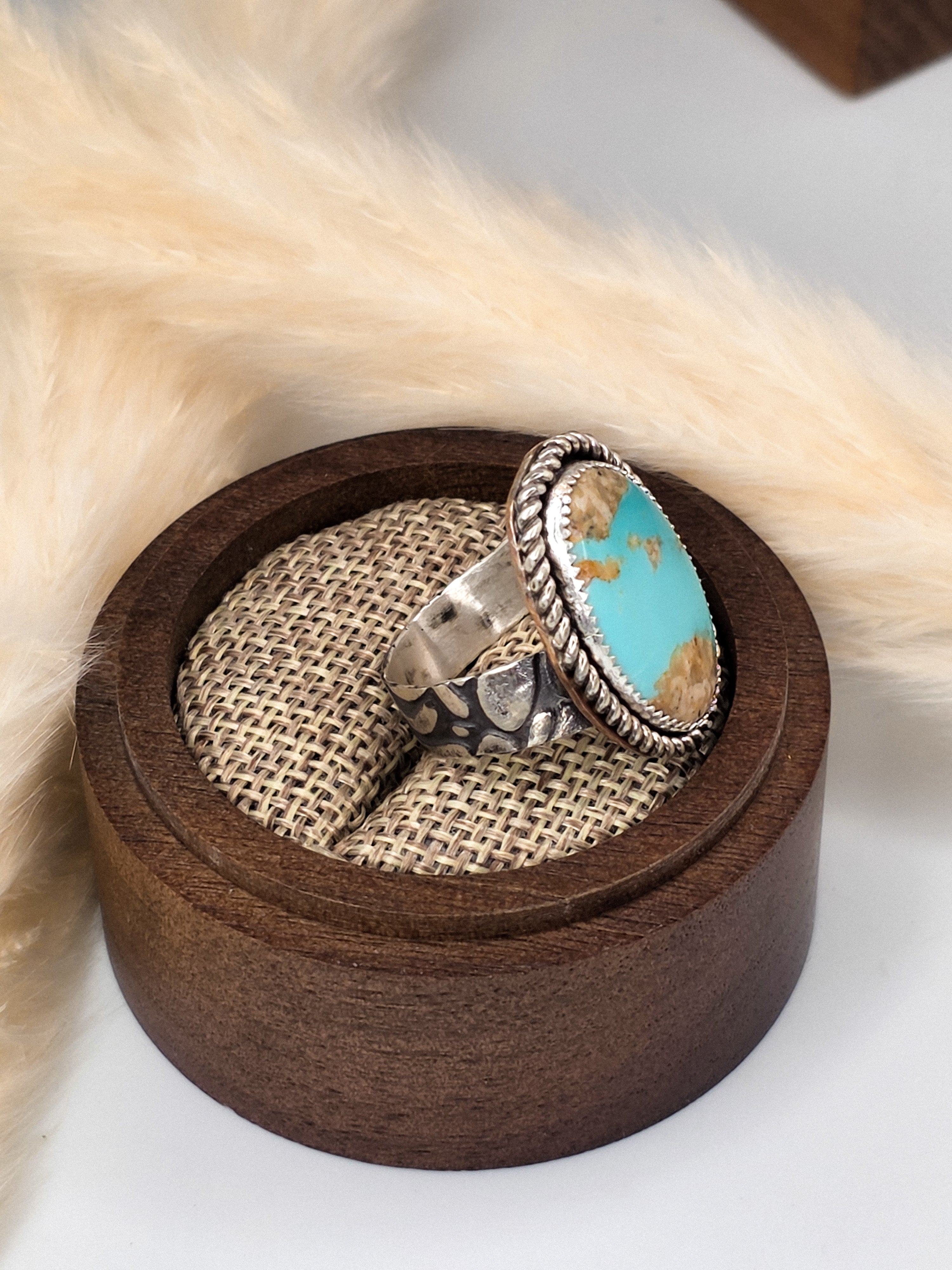 Kingman Turquoise Sterling Silver with Copper Accents Ring size 7.75