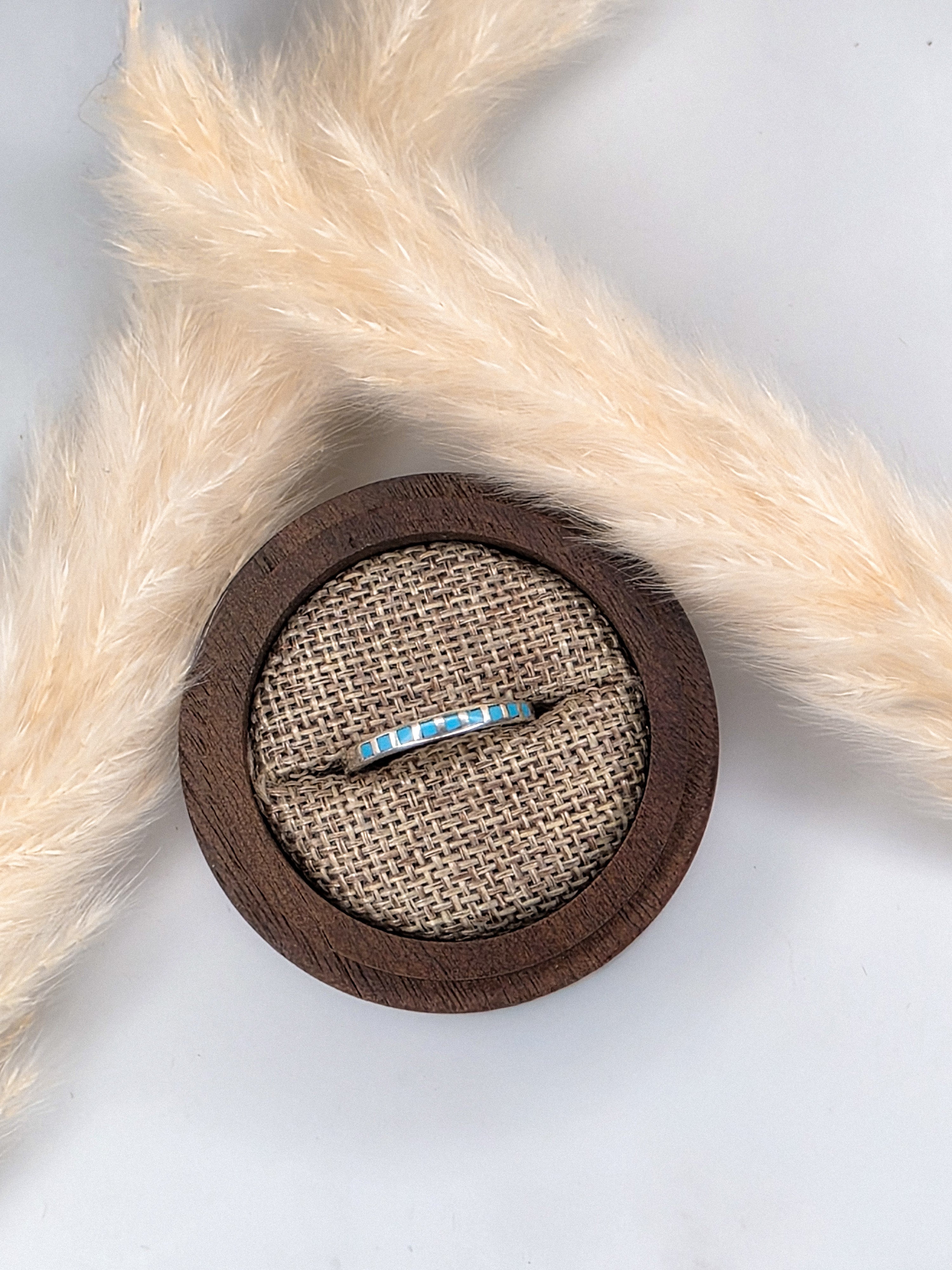 Zuni Turquoise Inlay Sterling Silver Band Ring size 9