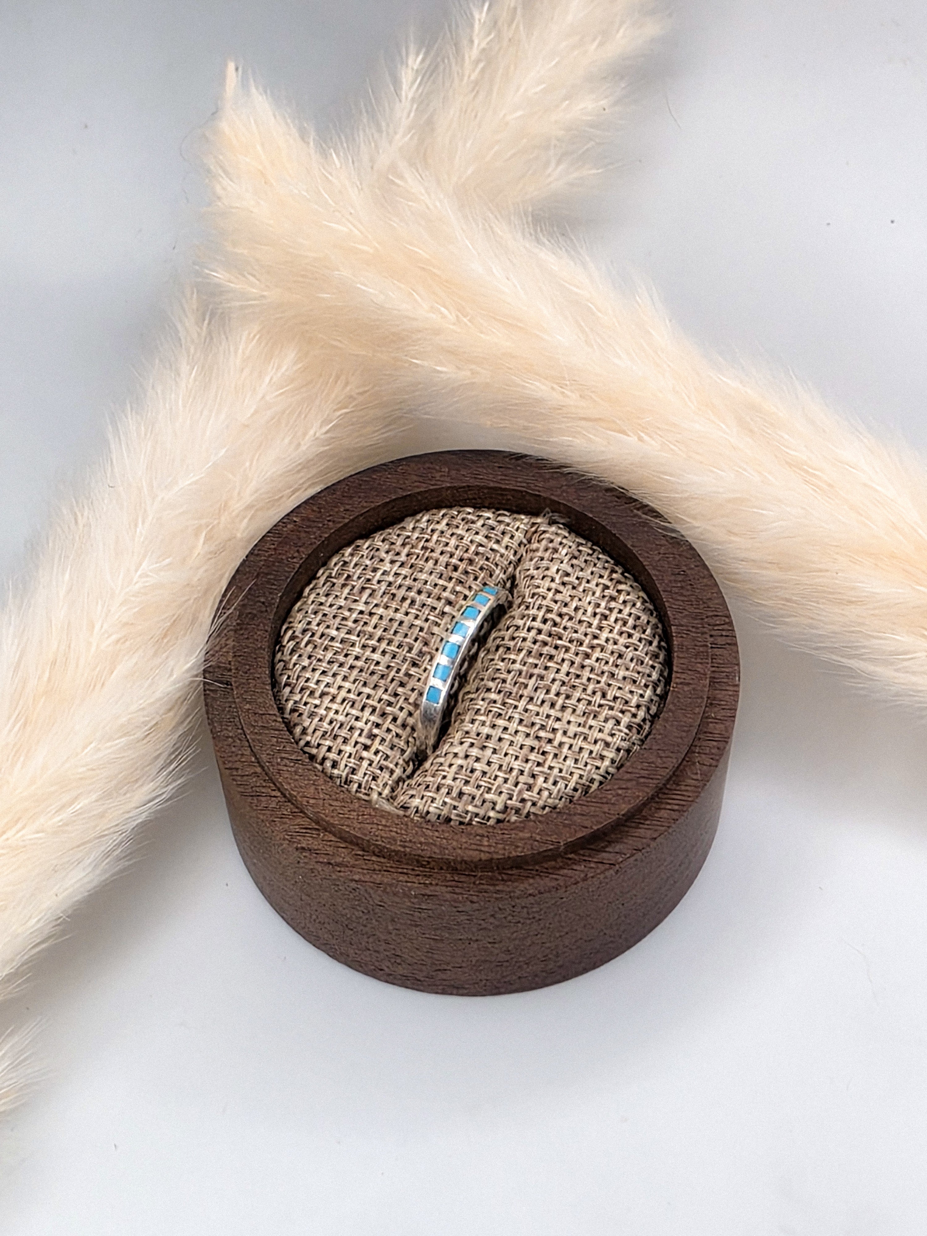 Zuni Turquoise Inlay Sterling Silver Band Ring size 9