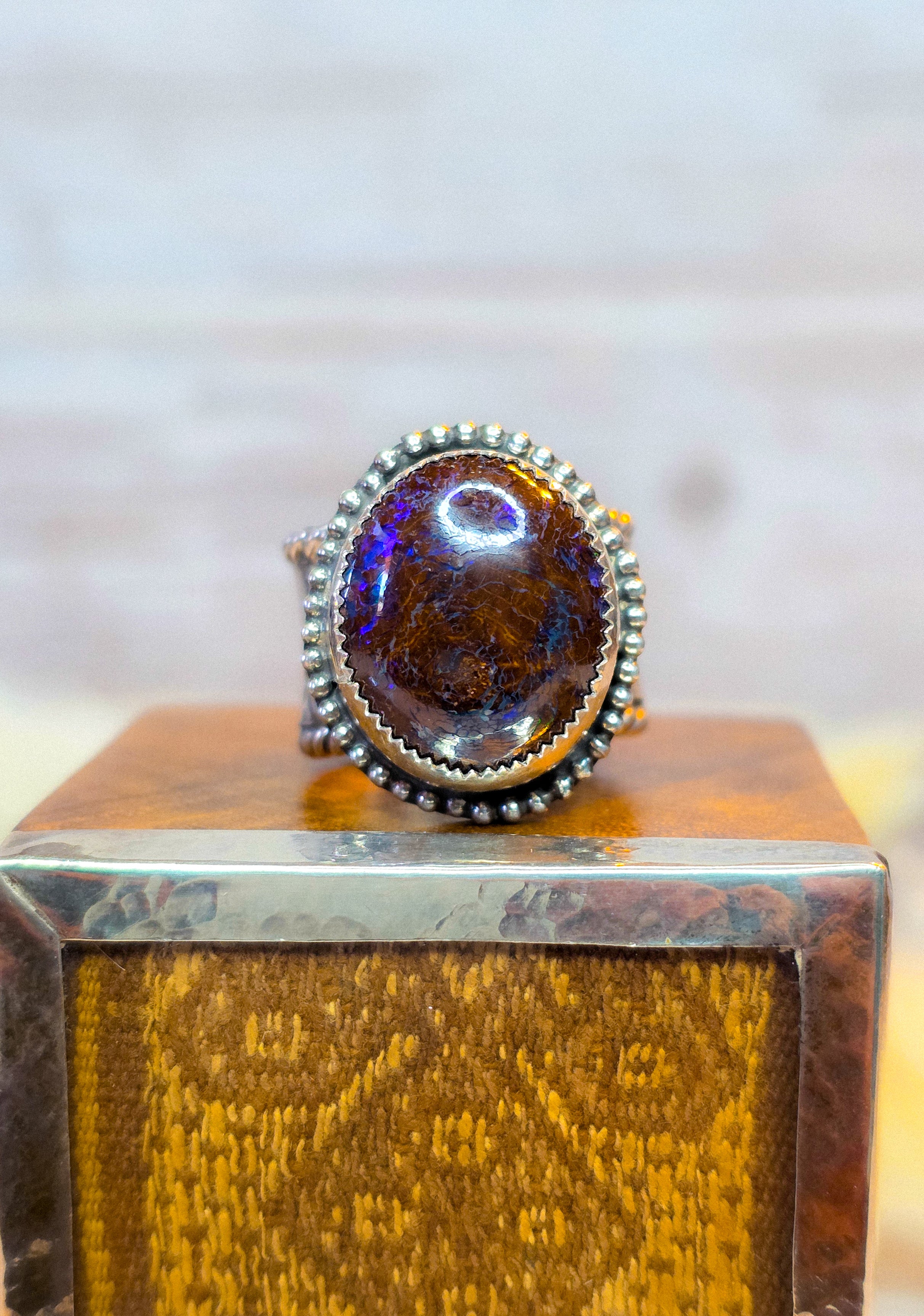 Australian Boulder Opal Sterling Silver Ring size 6.5