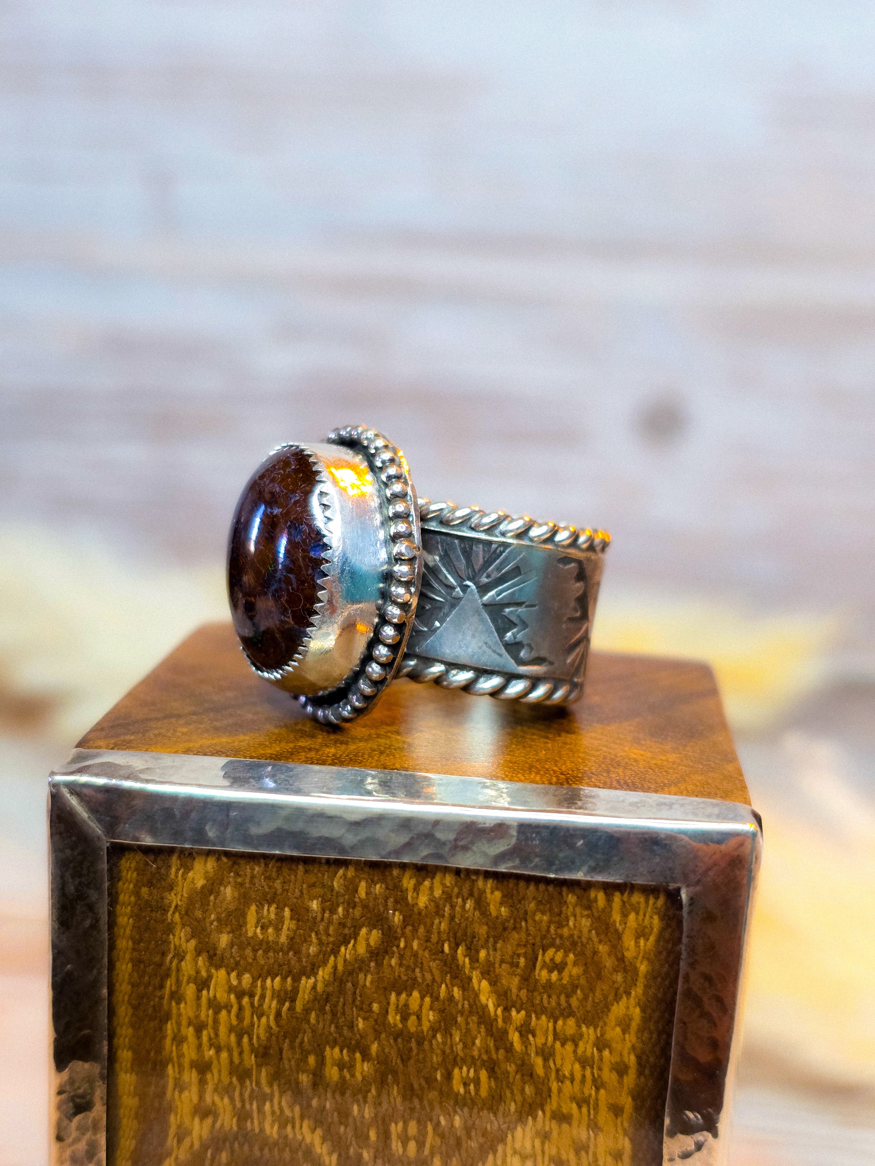 Australian Boulder Opal Sterling Silver Ring size 6.5