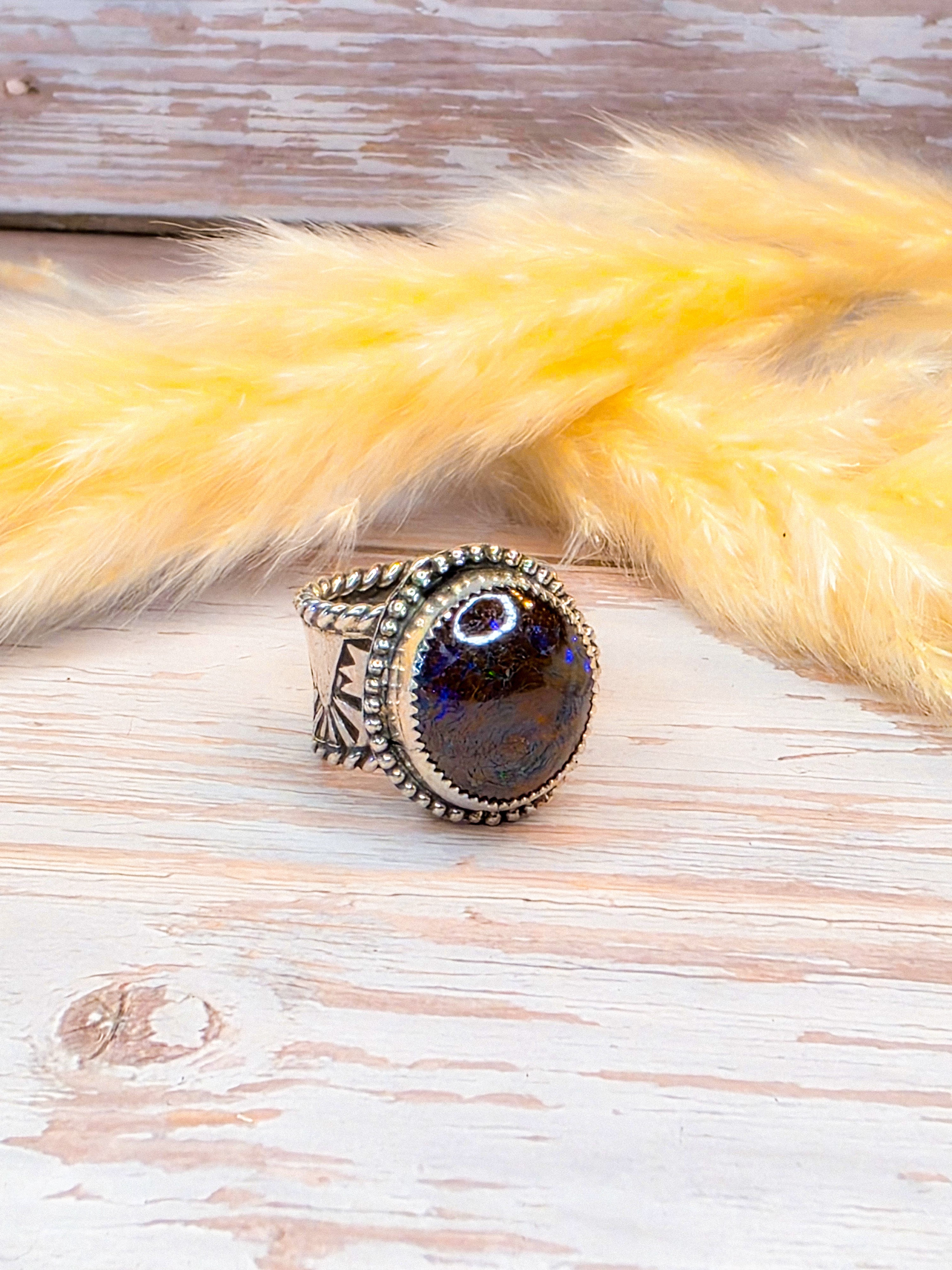 Australian Boulder Opal Sterling Silver Ring size 6.5