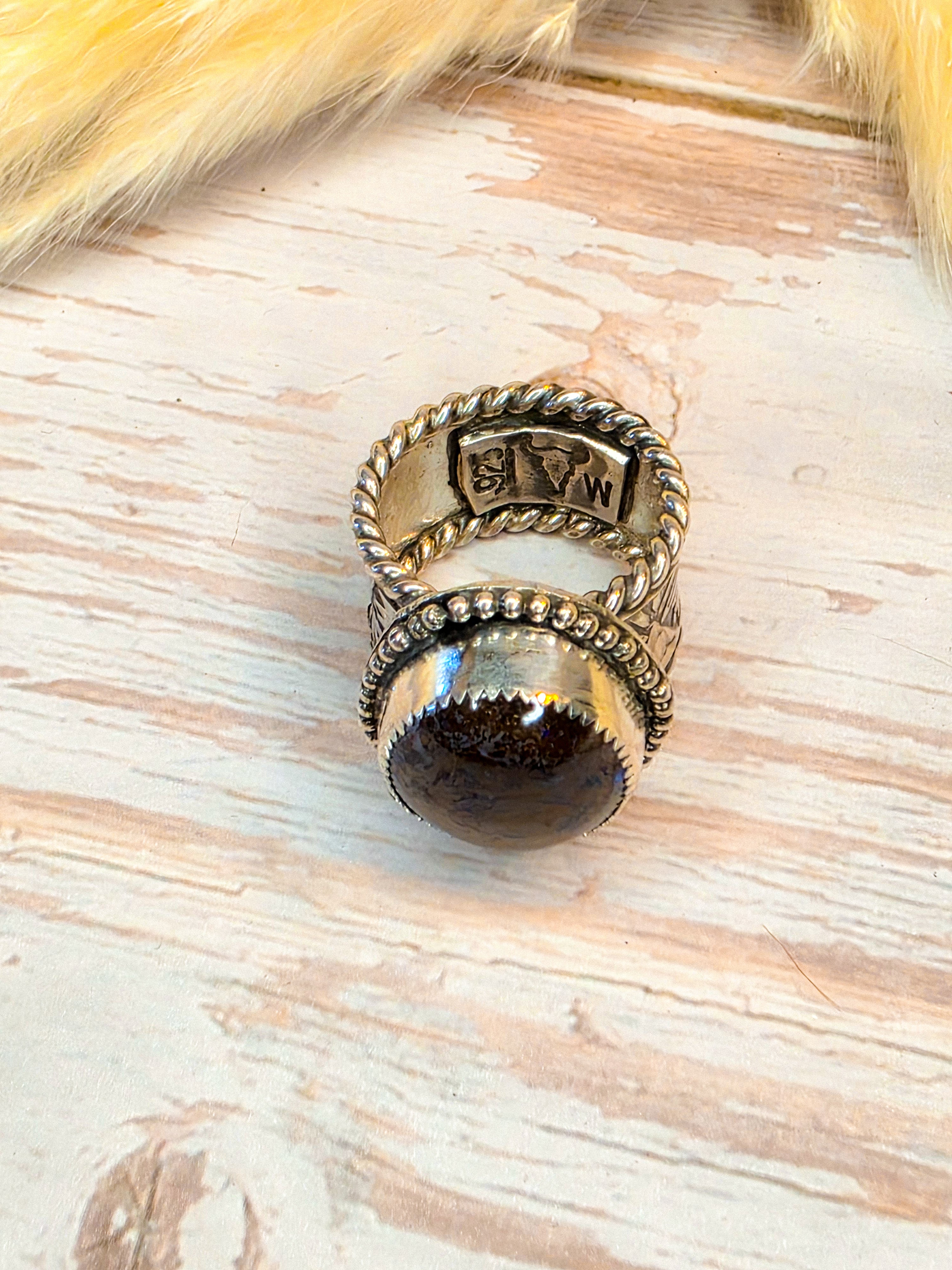 Australian Boulder Opal Sterling Silver Ring size 6.5