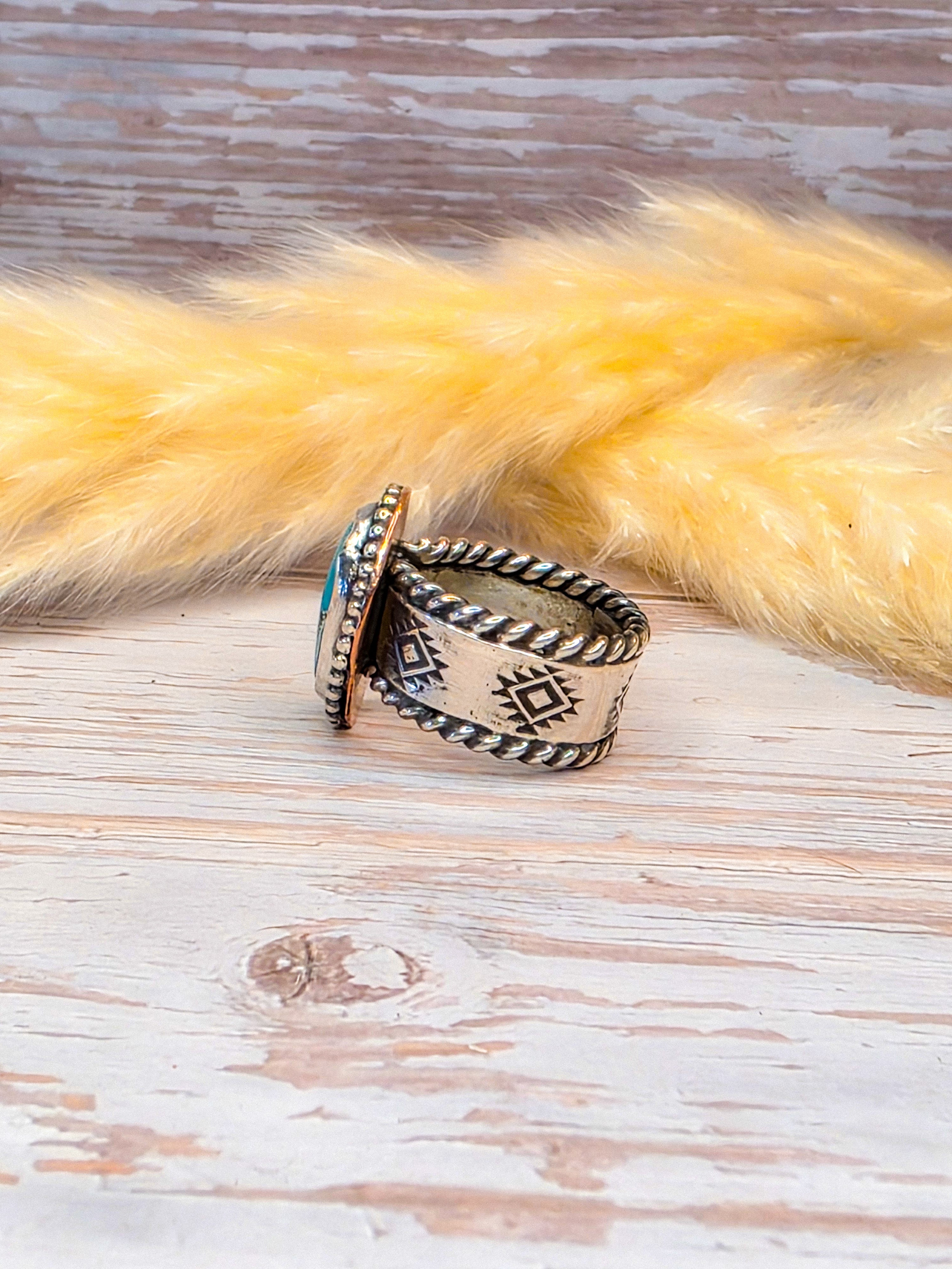 Royston Turquoise Sterling Silver with Copper Accents Ring size 6