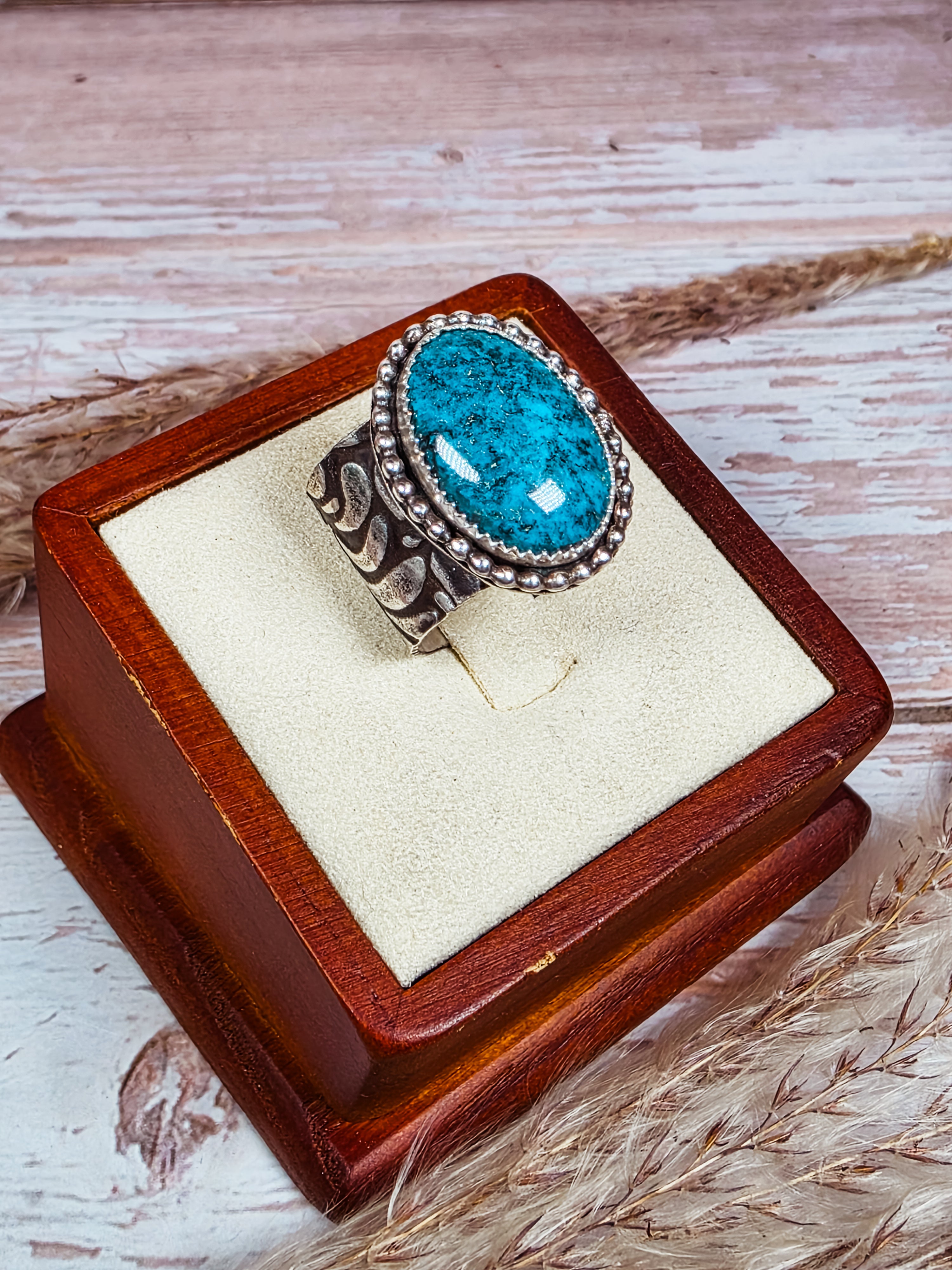 Blue Moon Turquoise Sterling Silver Cigar Ring size 6.75