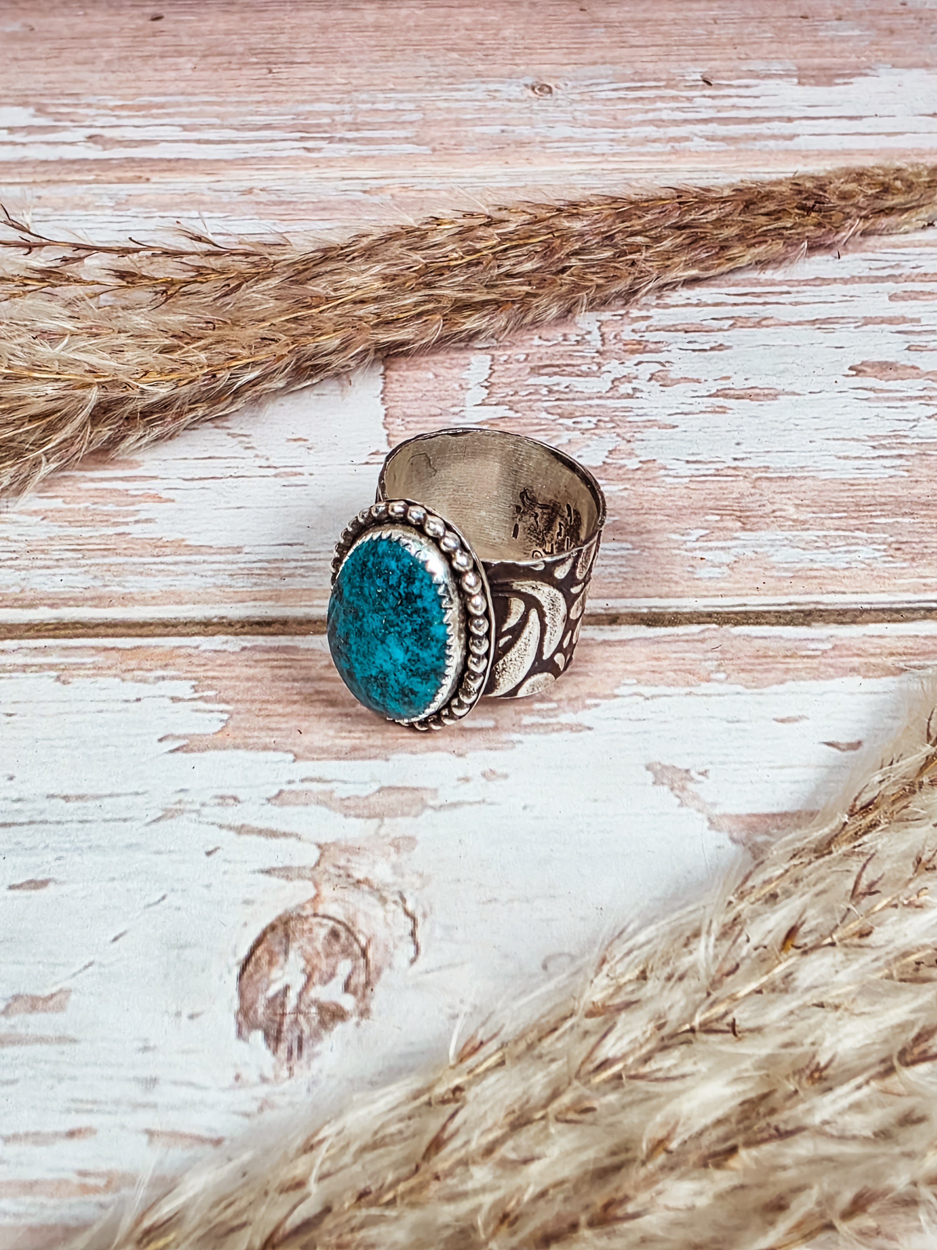 Blue Moon Turquoise Sterling Silver Cigar Ring size 6.75