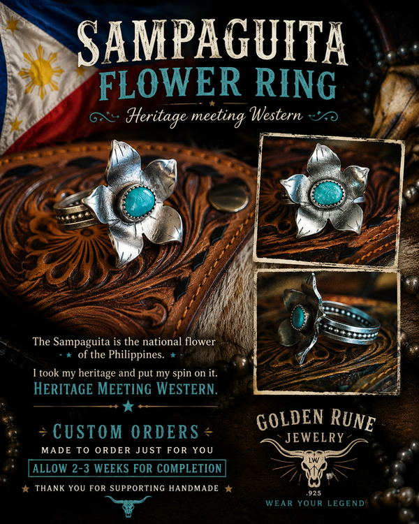 Custom Handmade Sterling Silver Sampaguita Flower Ring | Turquoise Filipino Heritage Statement Ring | Made to Order