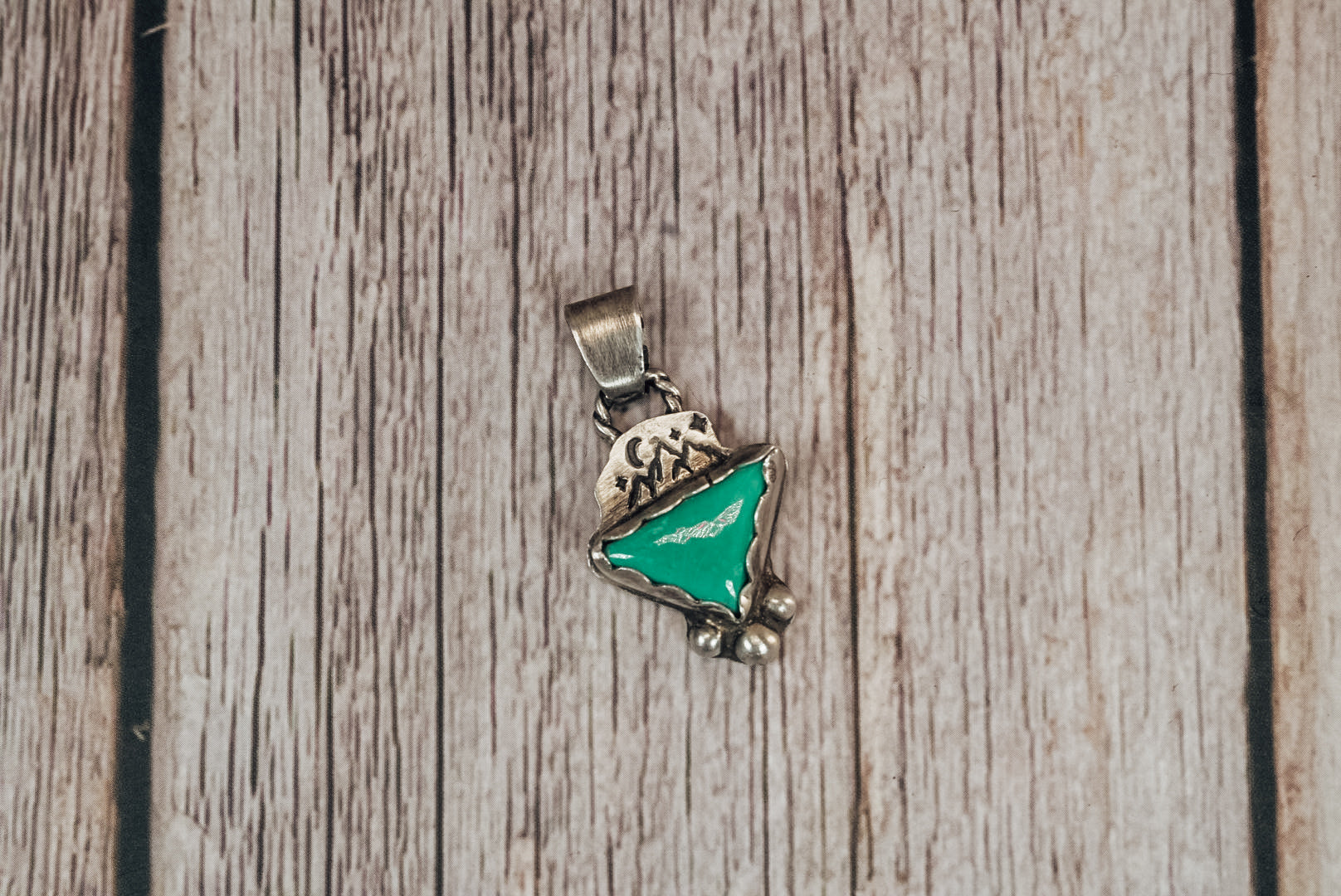 Handmade Sterling Silver Royston Turquoise Pendant | Mountain Moon & Star Design | Jennifer’s Silver Legends Collection