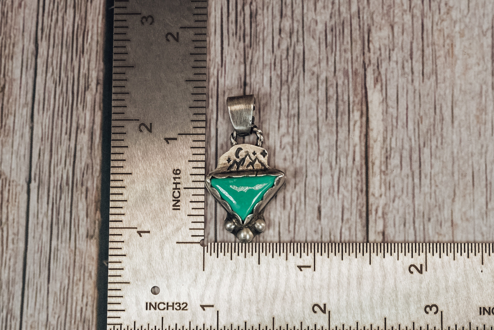 Handmade Sterling Silver Royston Turquoise Pendant | Mountain Moon & Star Design | Jennifer’s Silver Legends Collection