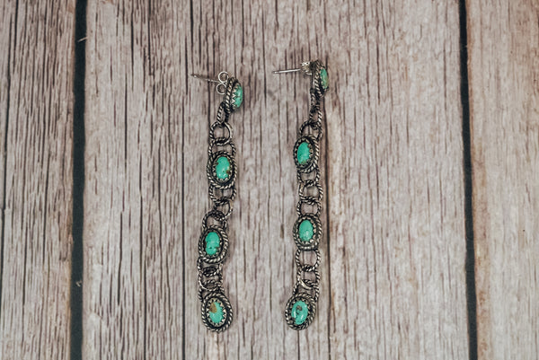 Handmade Sterling Silver Royston Turquoise Post Dangle Earrings | Jennifer’s Silver Legends Collection