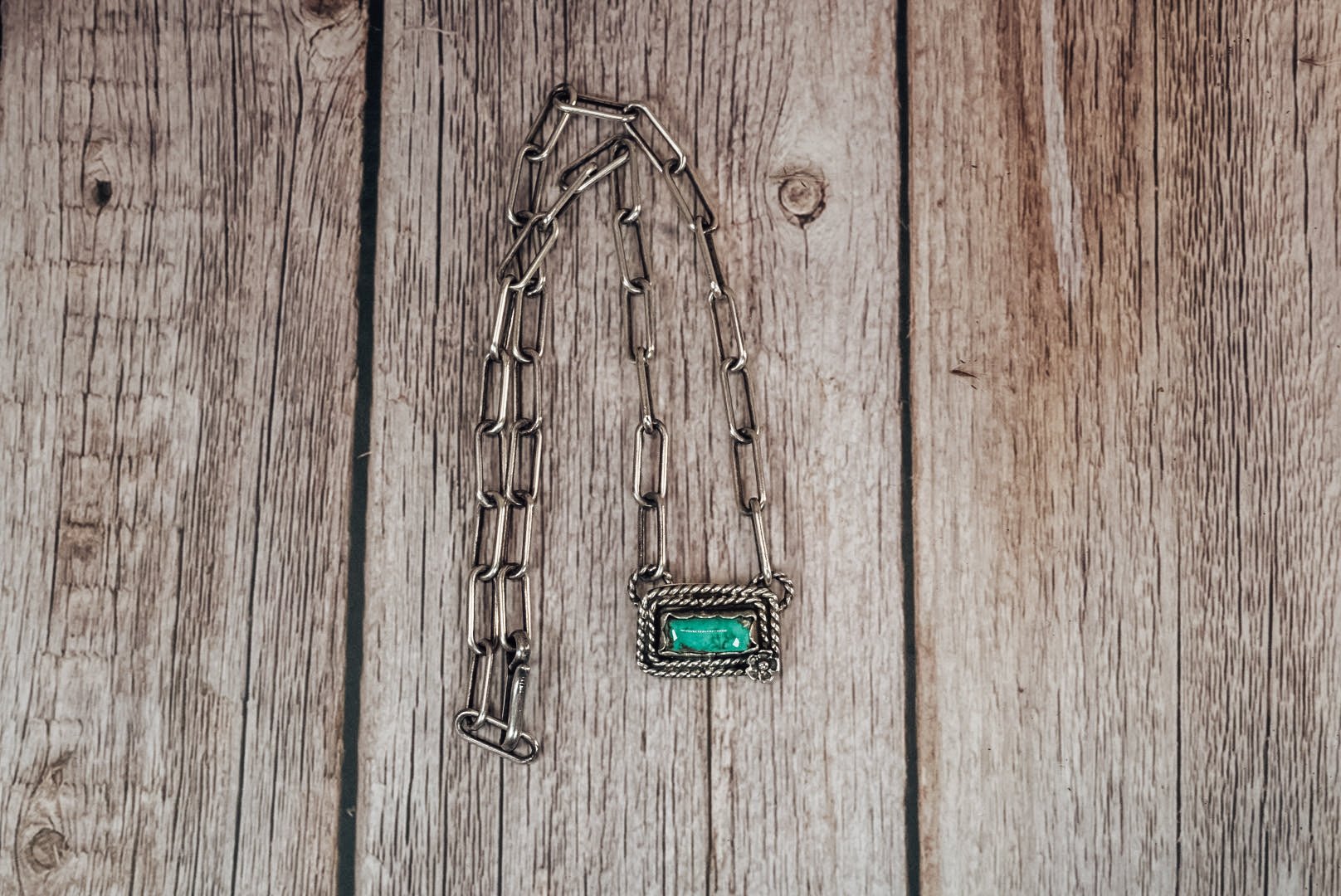 Handmade Sterling Silver Royston Turquoise Bar Necklace | Handmade Paperclip Chain | Jennifer’s Silver Legends Collection